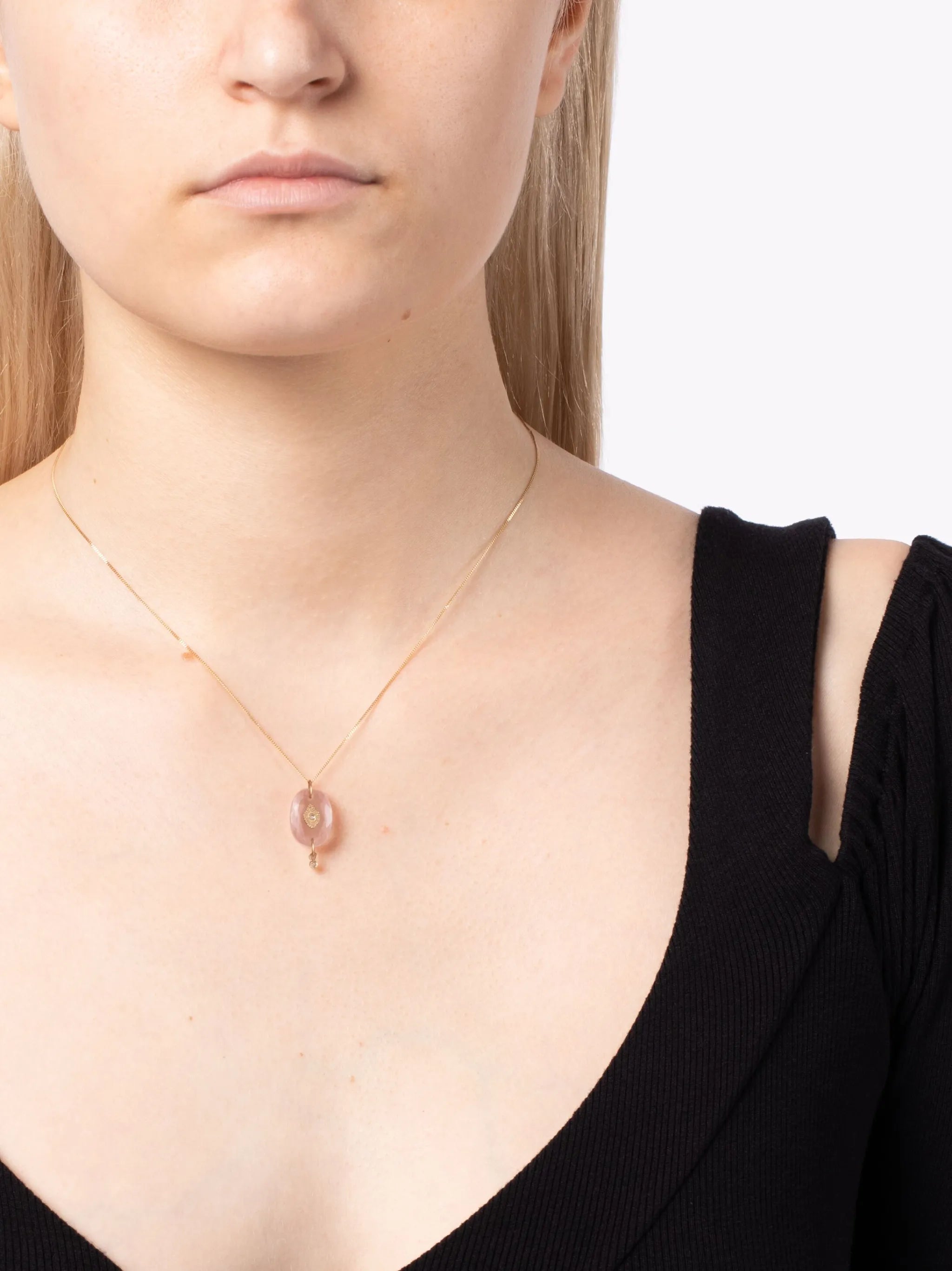 9kt yellow gold quartz and diamond necklace