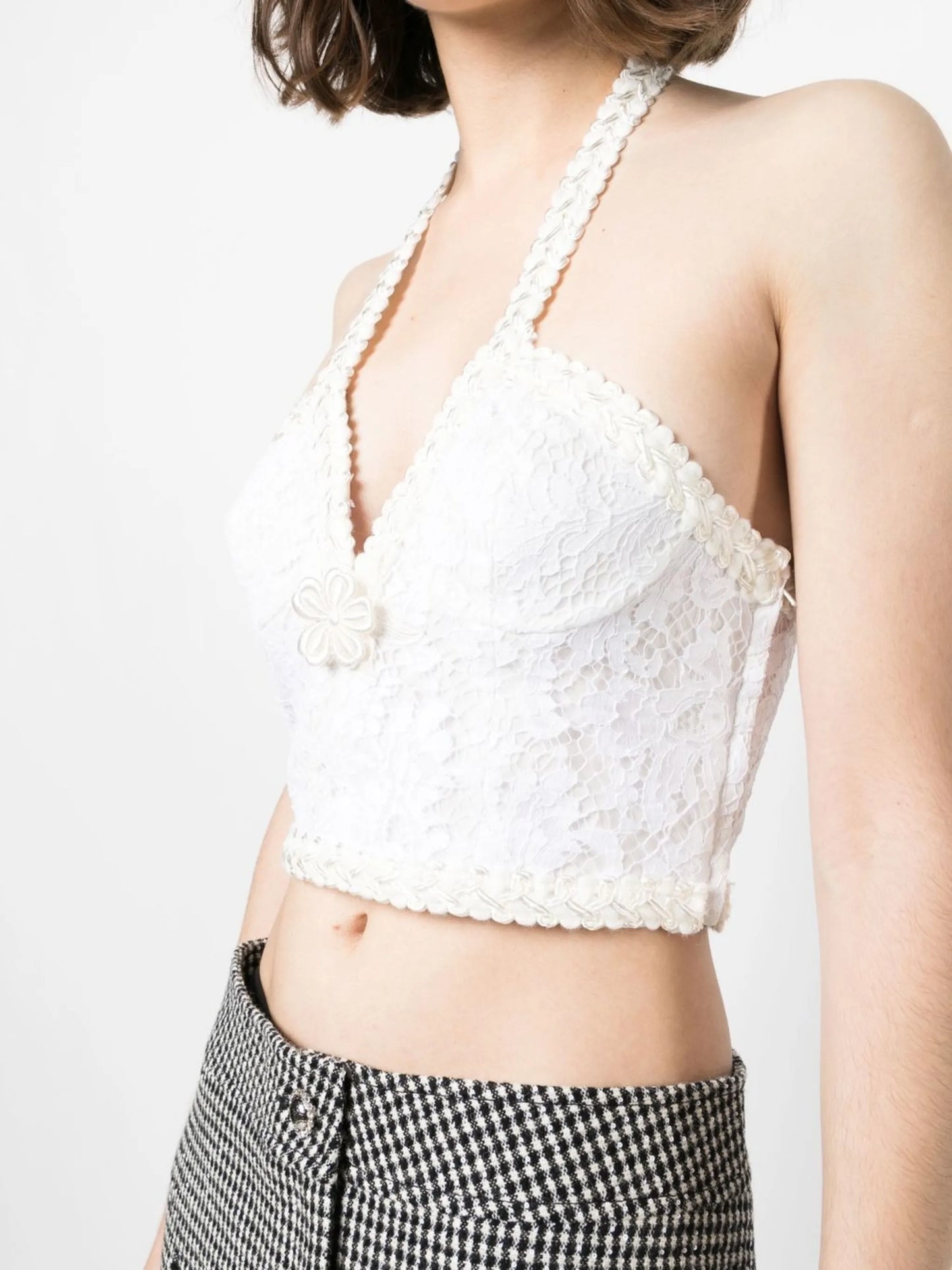 lace-panel halterneck top