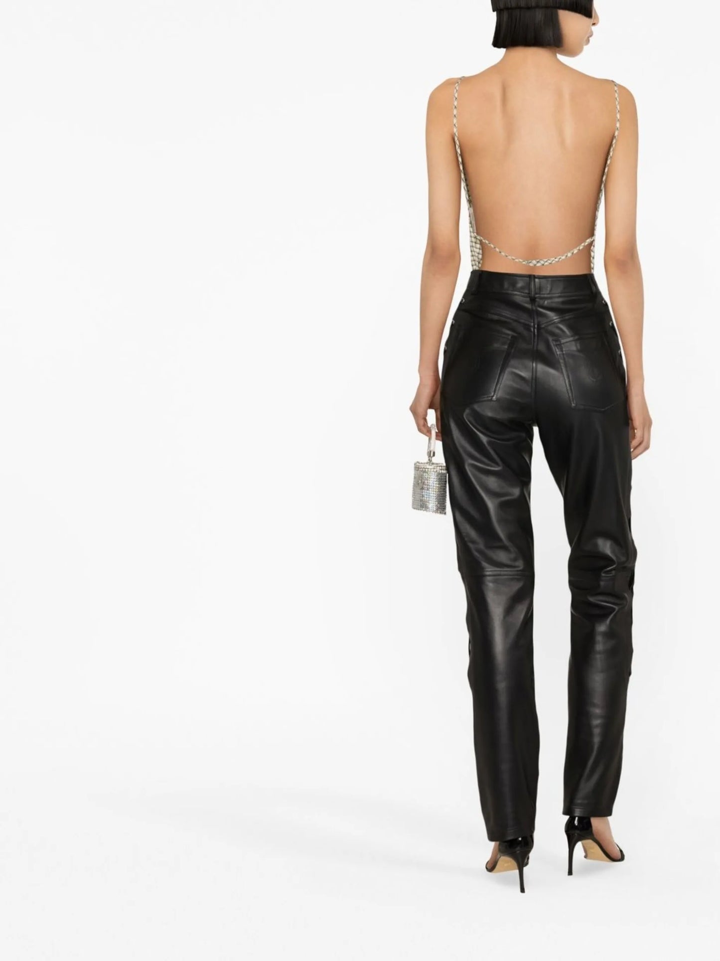 lace-detail leather trousers