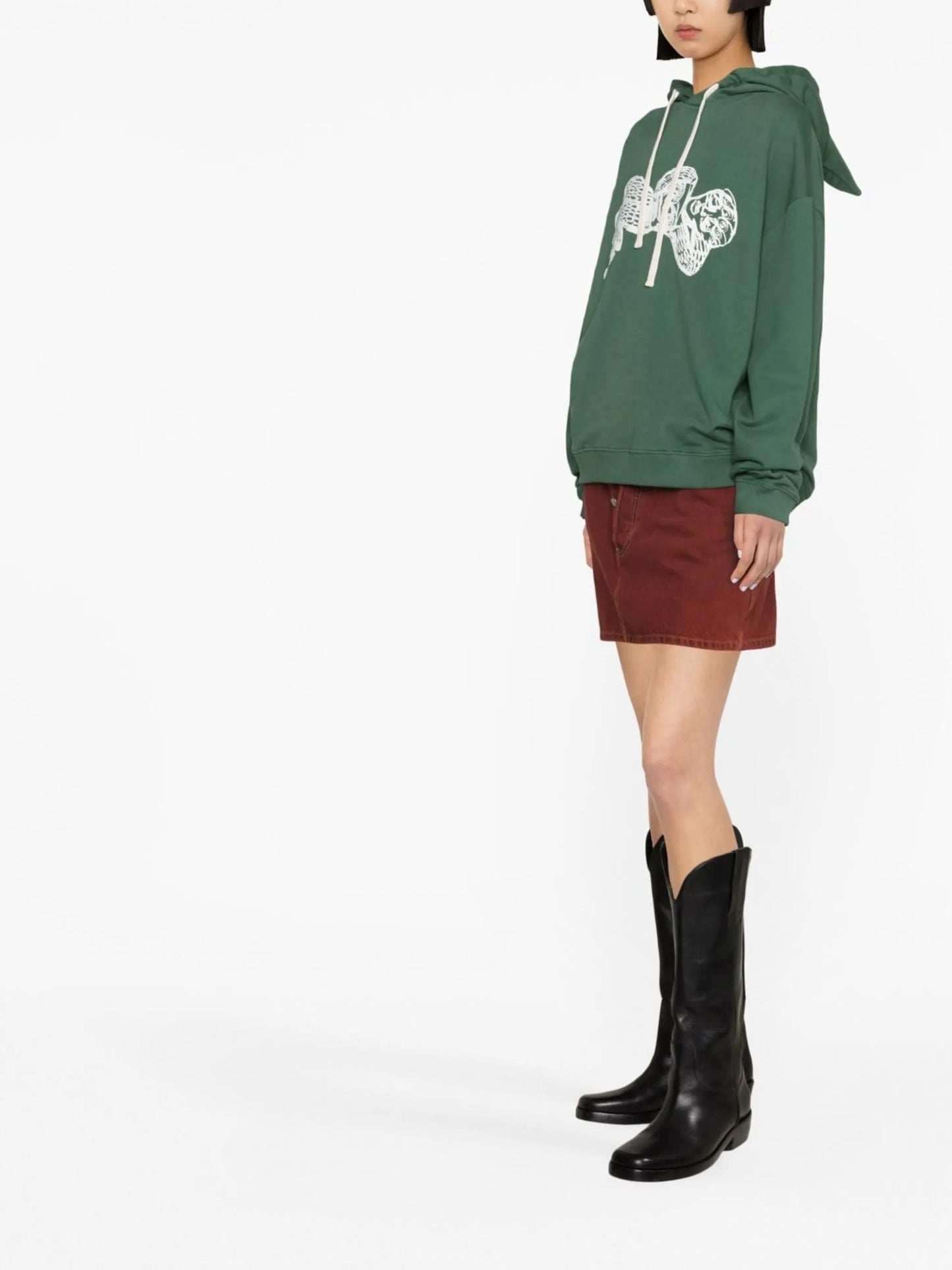 illustration-print animal-ear hoodie