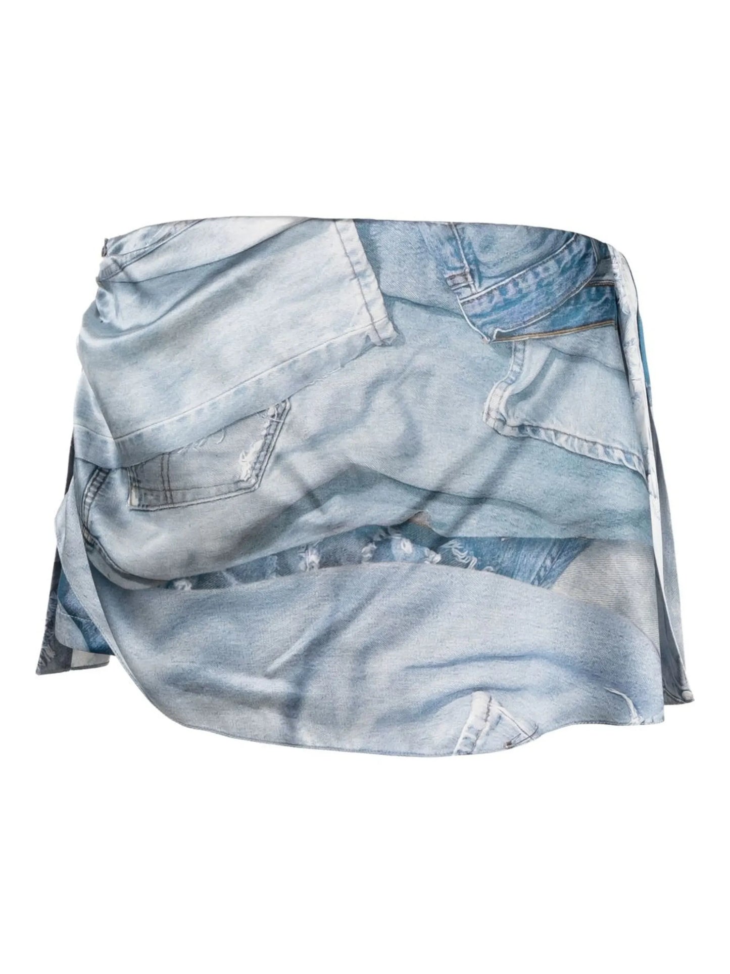denim-print pleated skort
