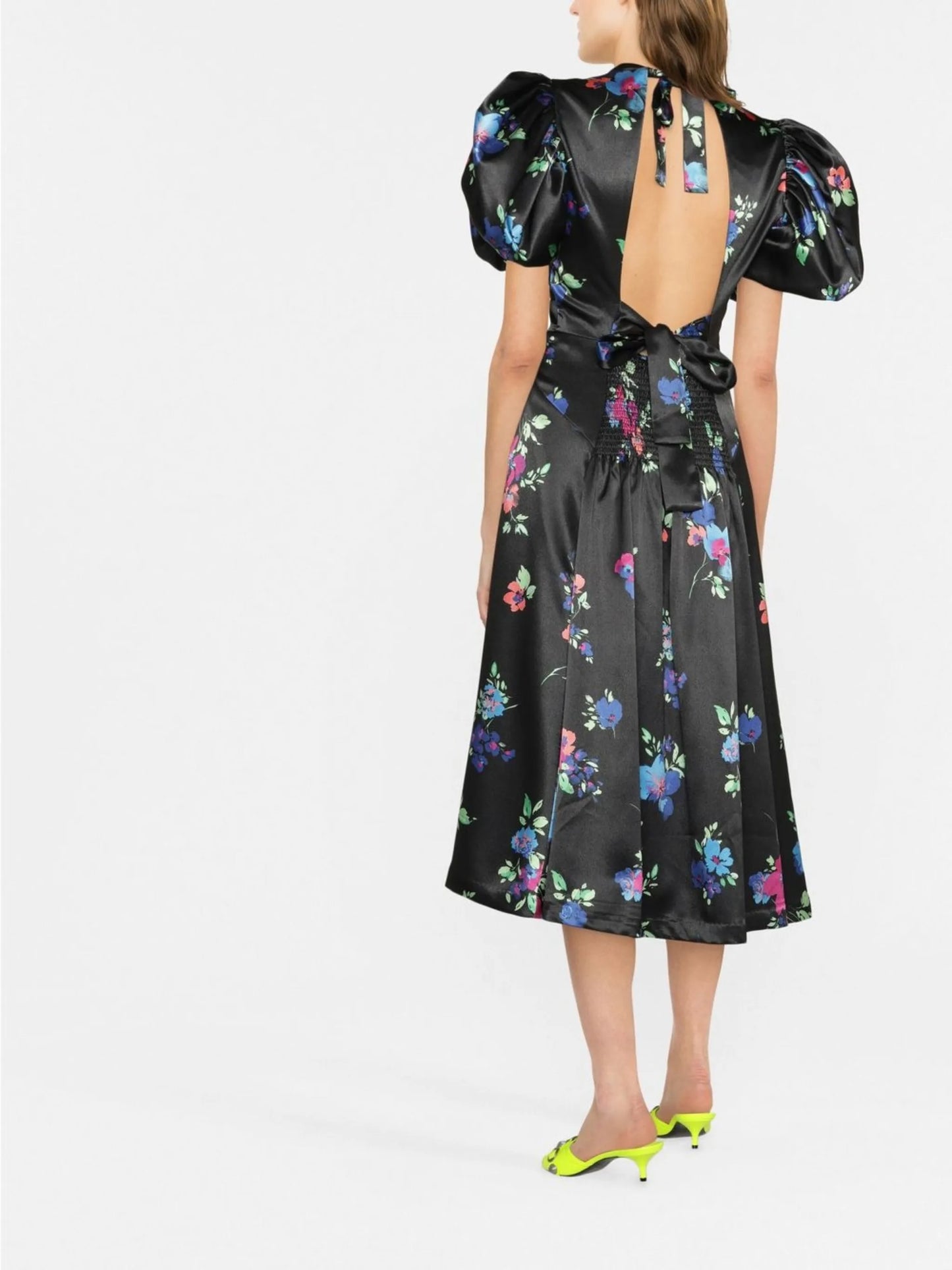 floral-print puff-sleeve midi dress