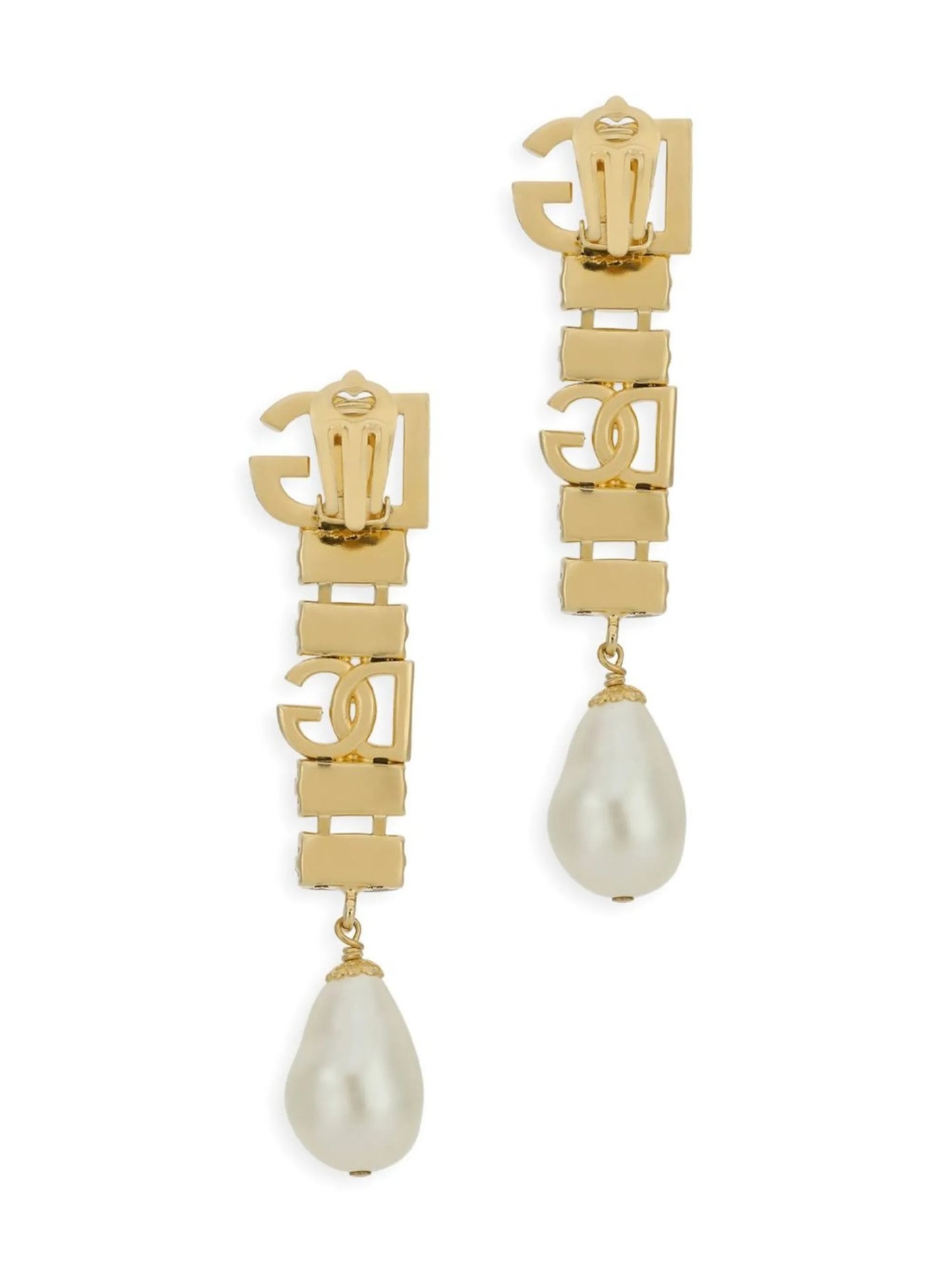 DG logo crystal and faux pearl-detail drop earrings