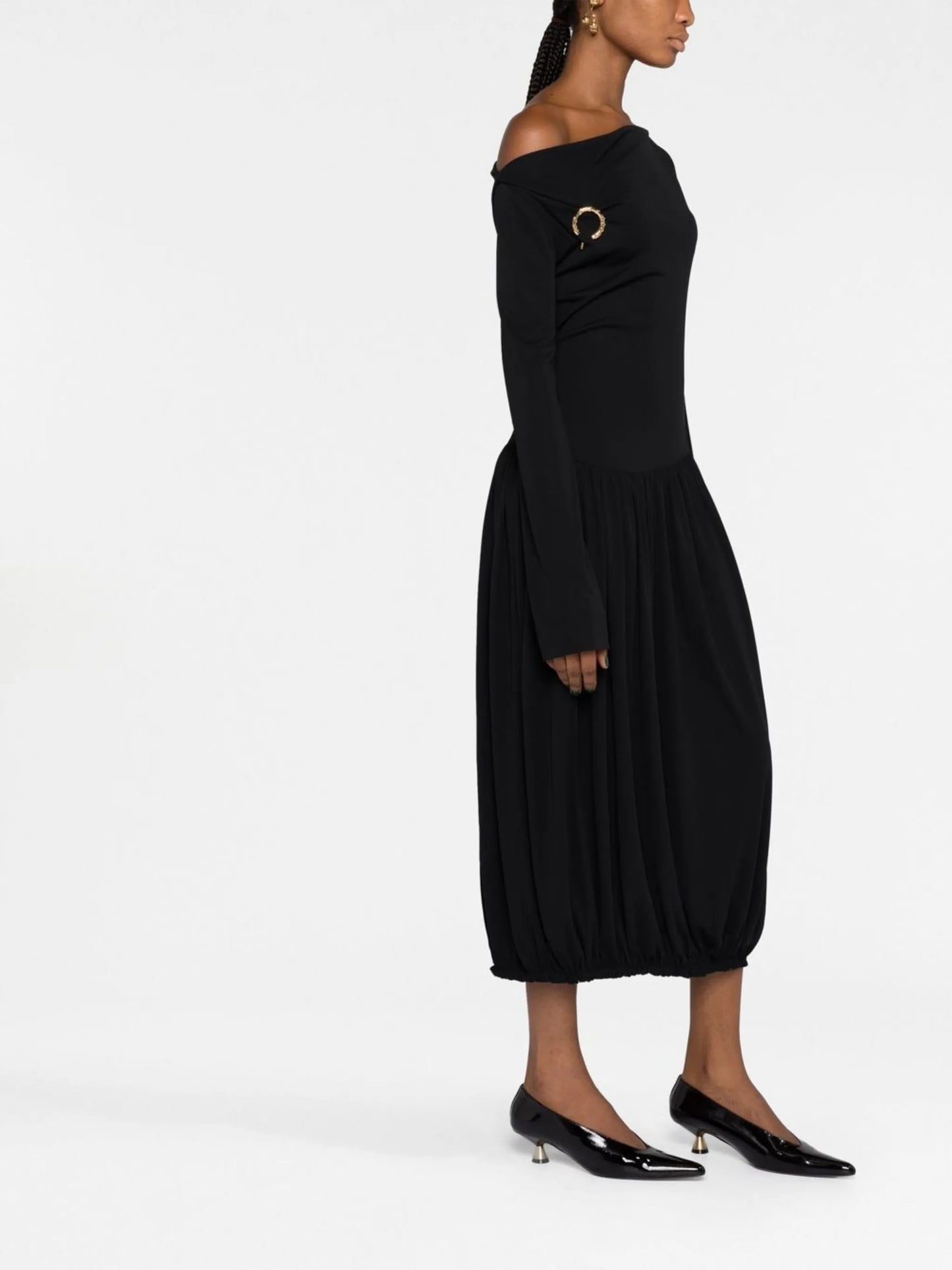 long-sleeve asymmetric midi dress