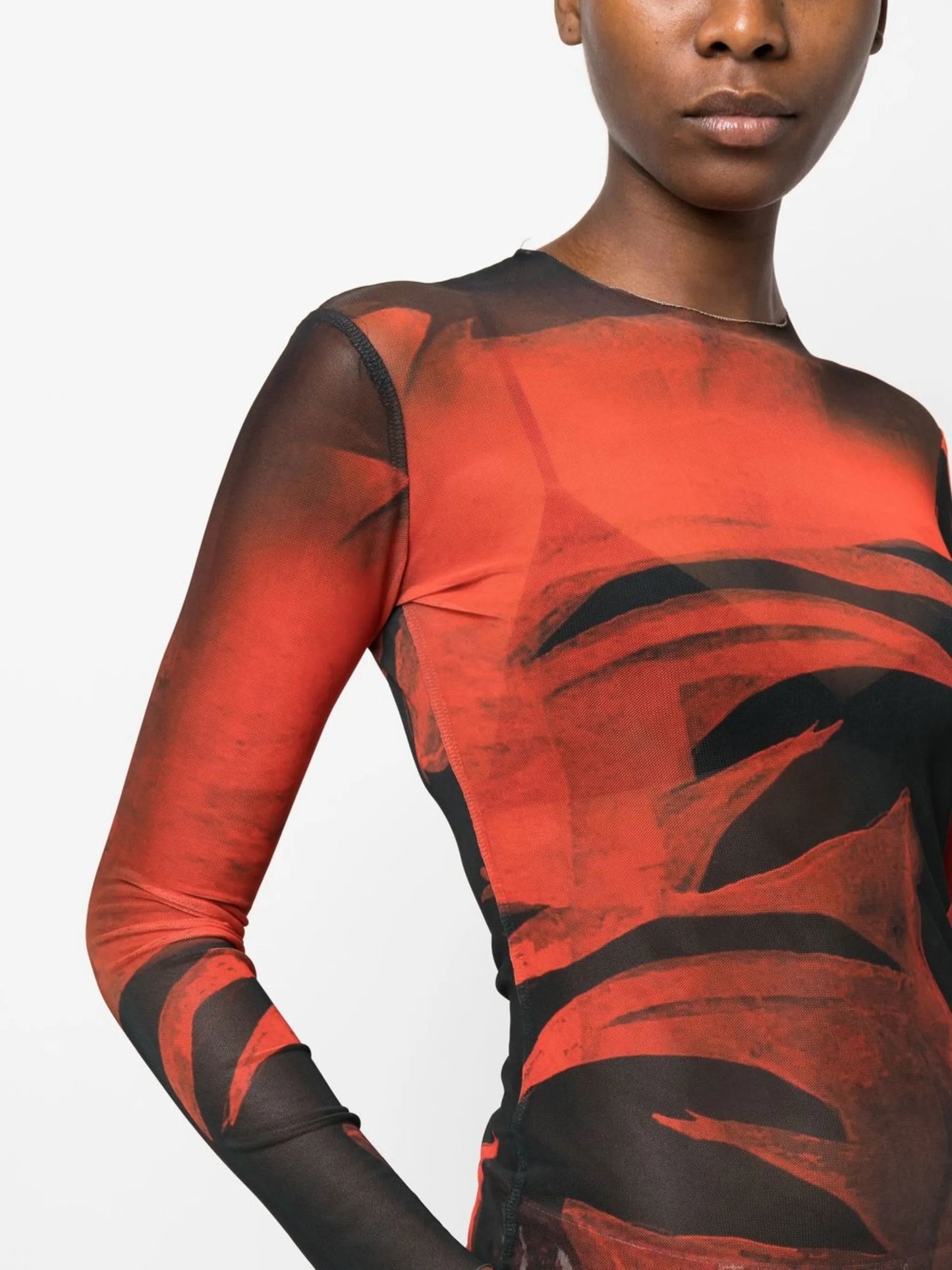 abstract-print semi-sheer top