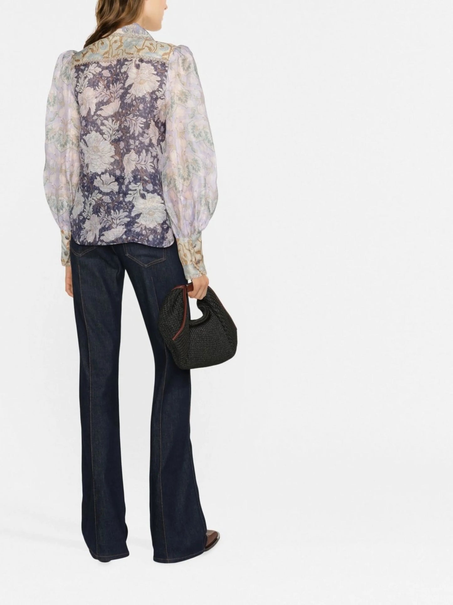 Celestial floral-print puff-sleeve blouse