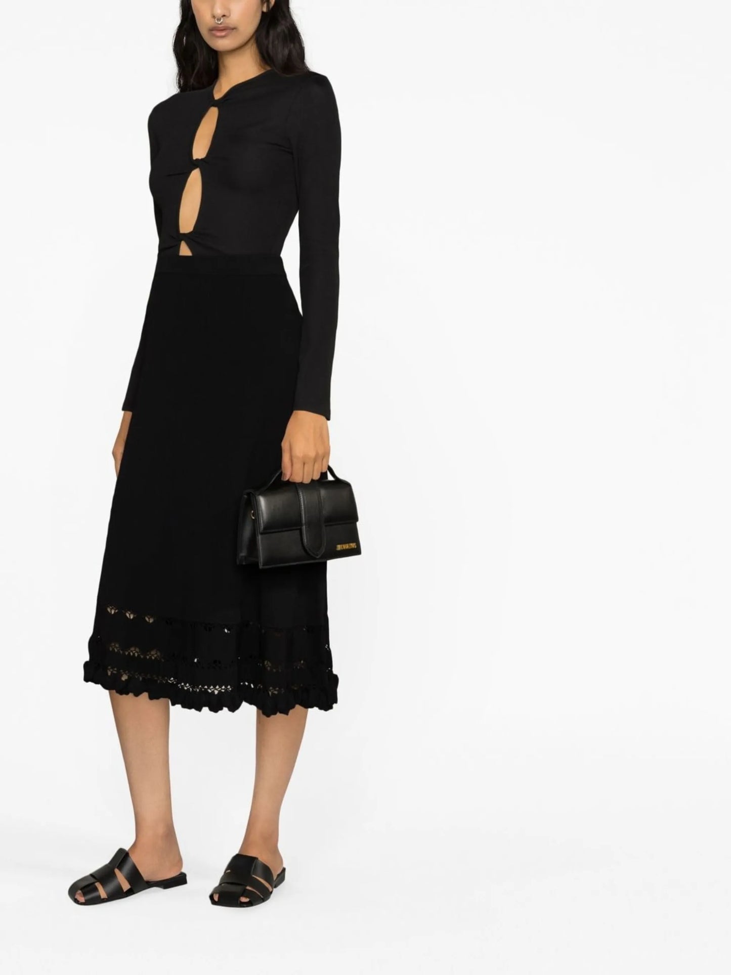 lace-panel high-waisted skirt