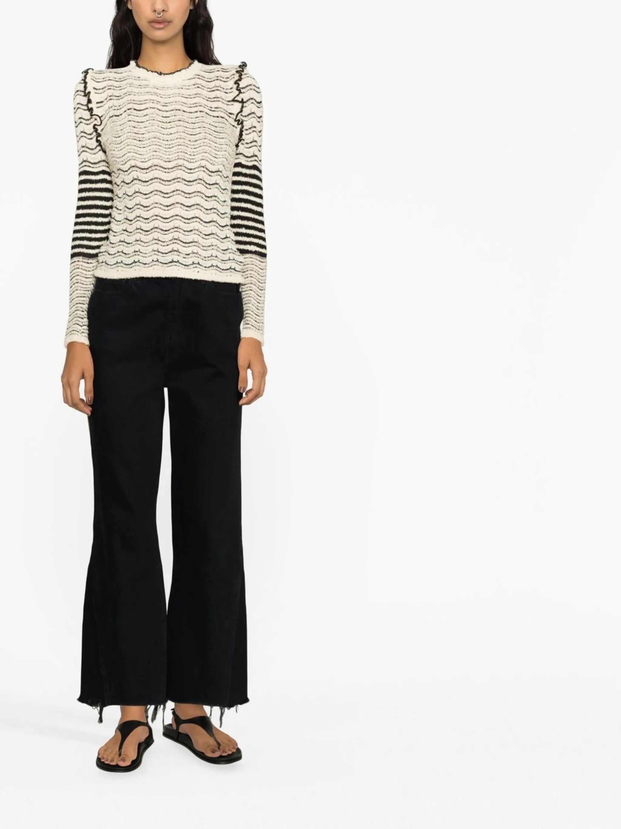 Beige Textured Wave Knit Top