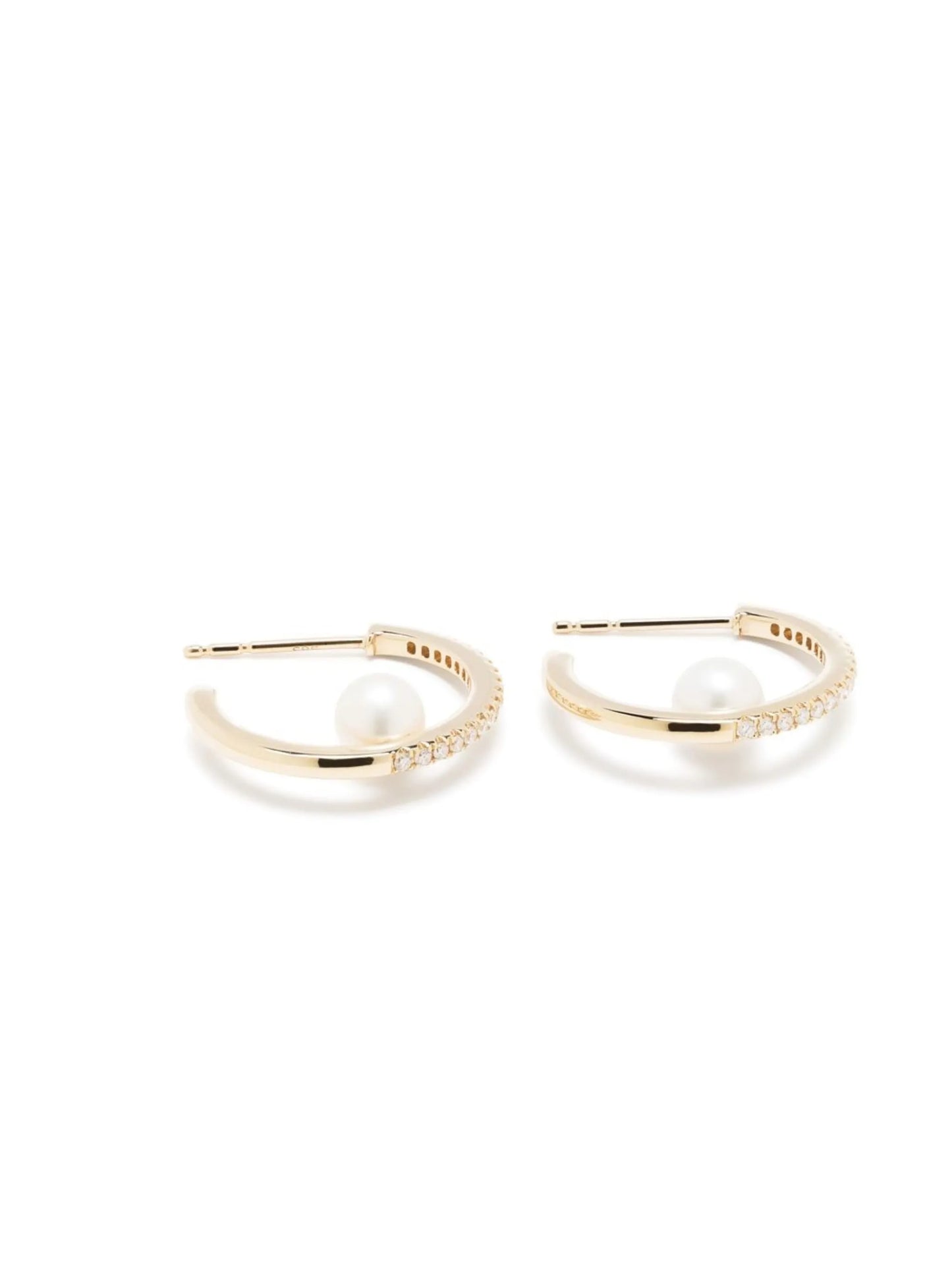 14kt yellow gold diamond pearl hoop earrings