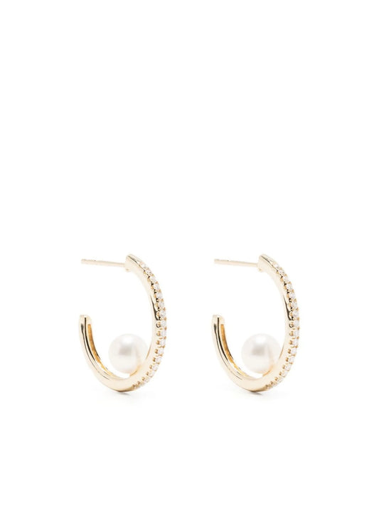 14kt yellow gold diamond pearl hoop earrings