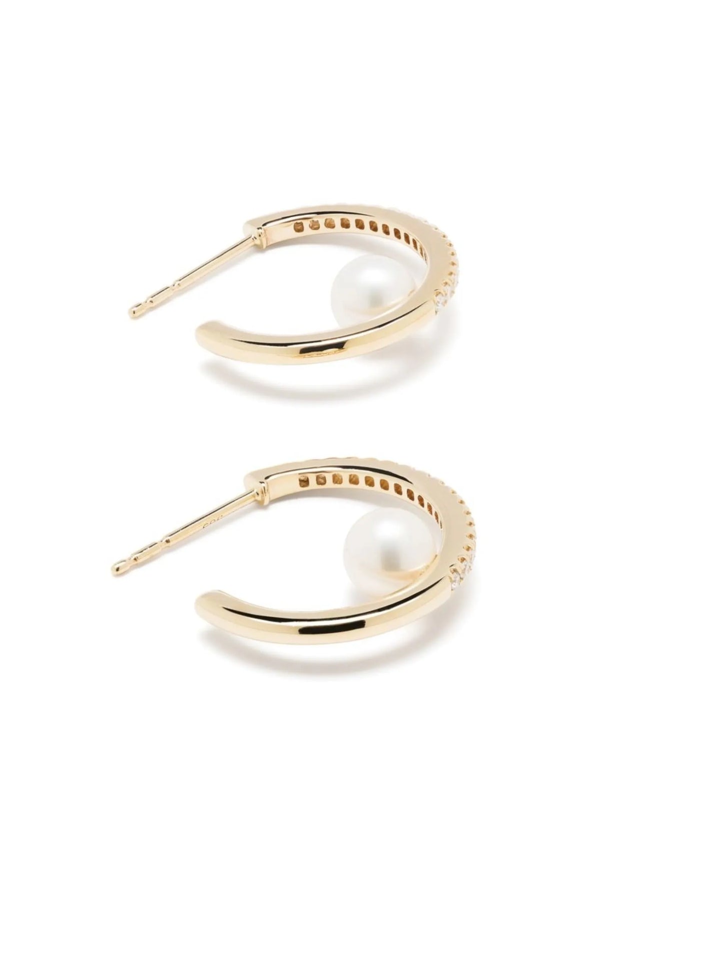 14kt yellow gold diamond pearl hoop earrings