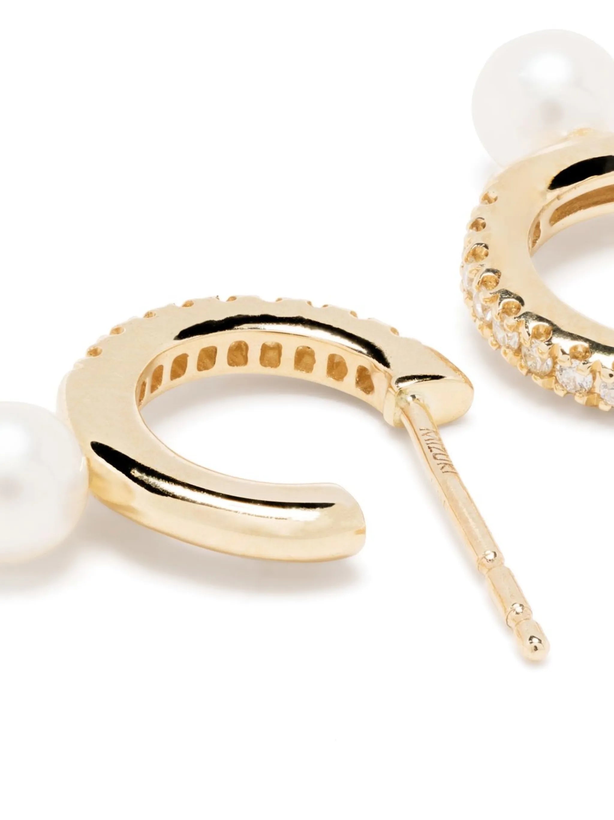14kt yellow gold diamond pearl hoop earrings