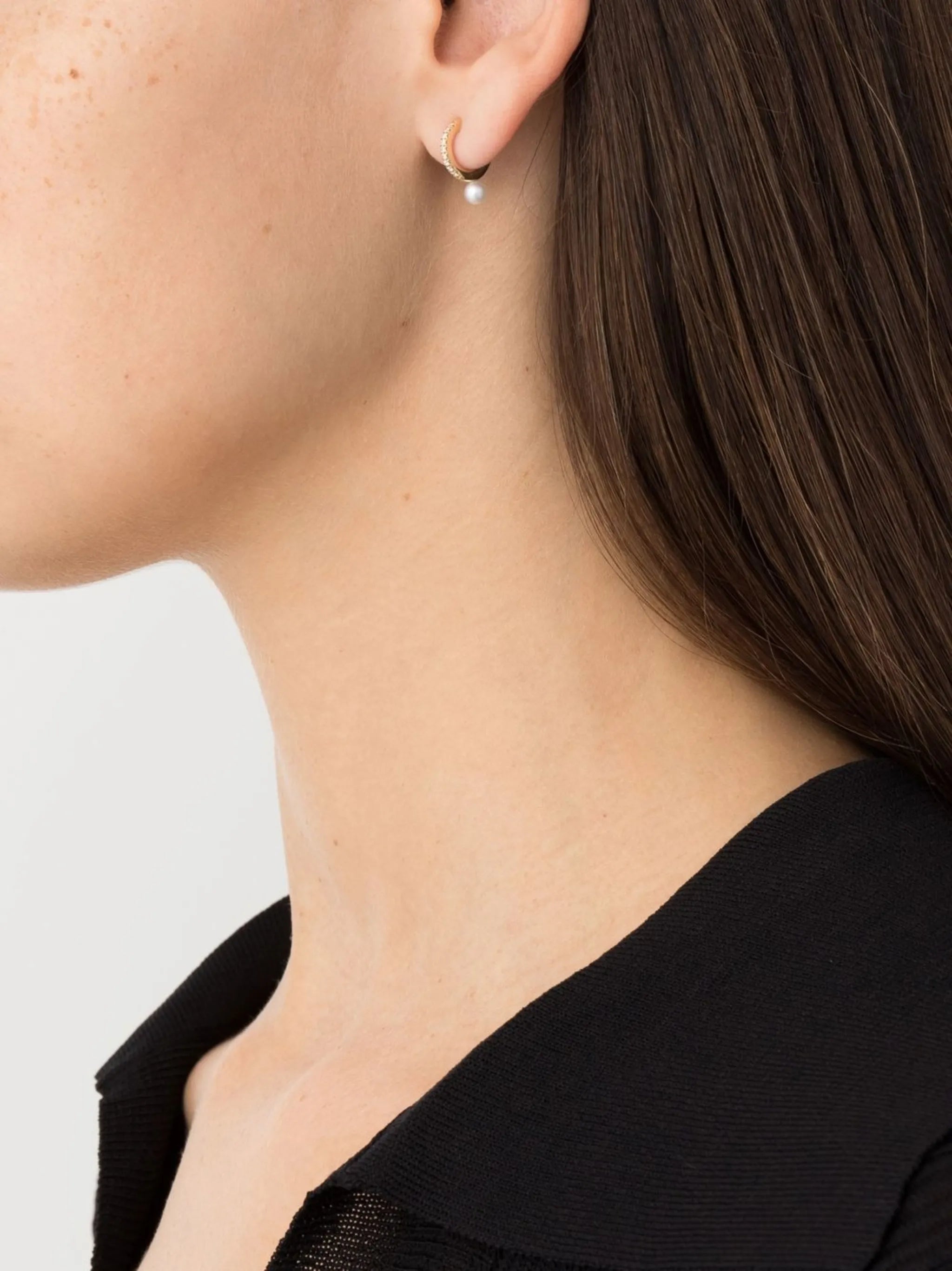 14kt yellow gold diamond pearl hoop earrings