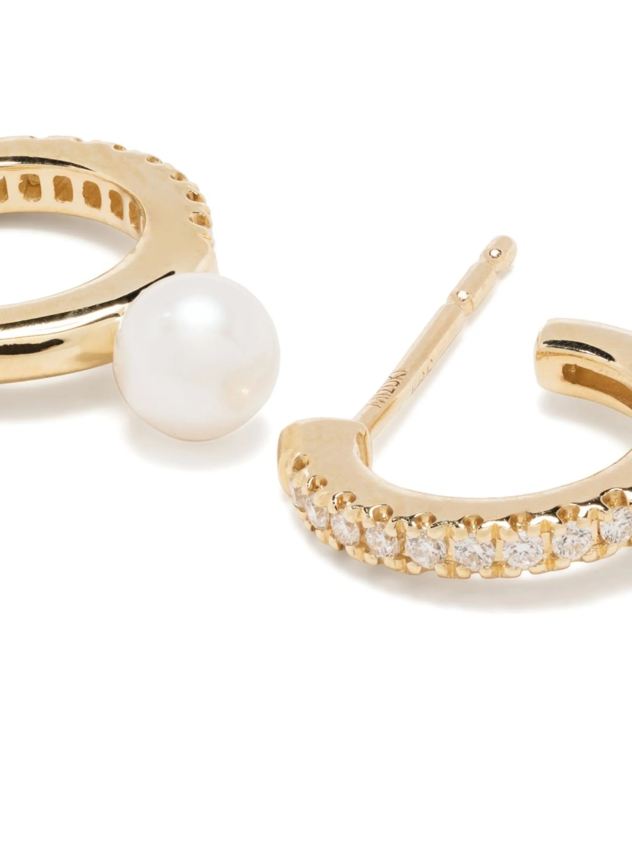 14kt yellow gold diamond pearl hoop earrings