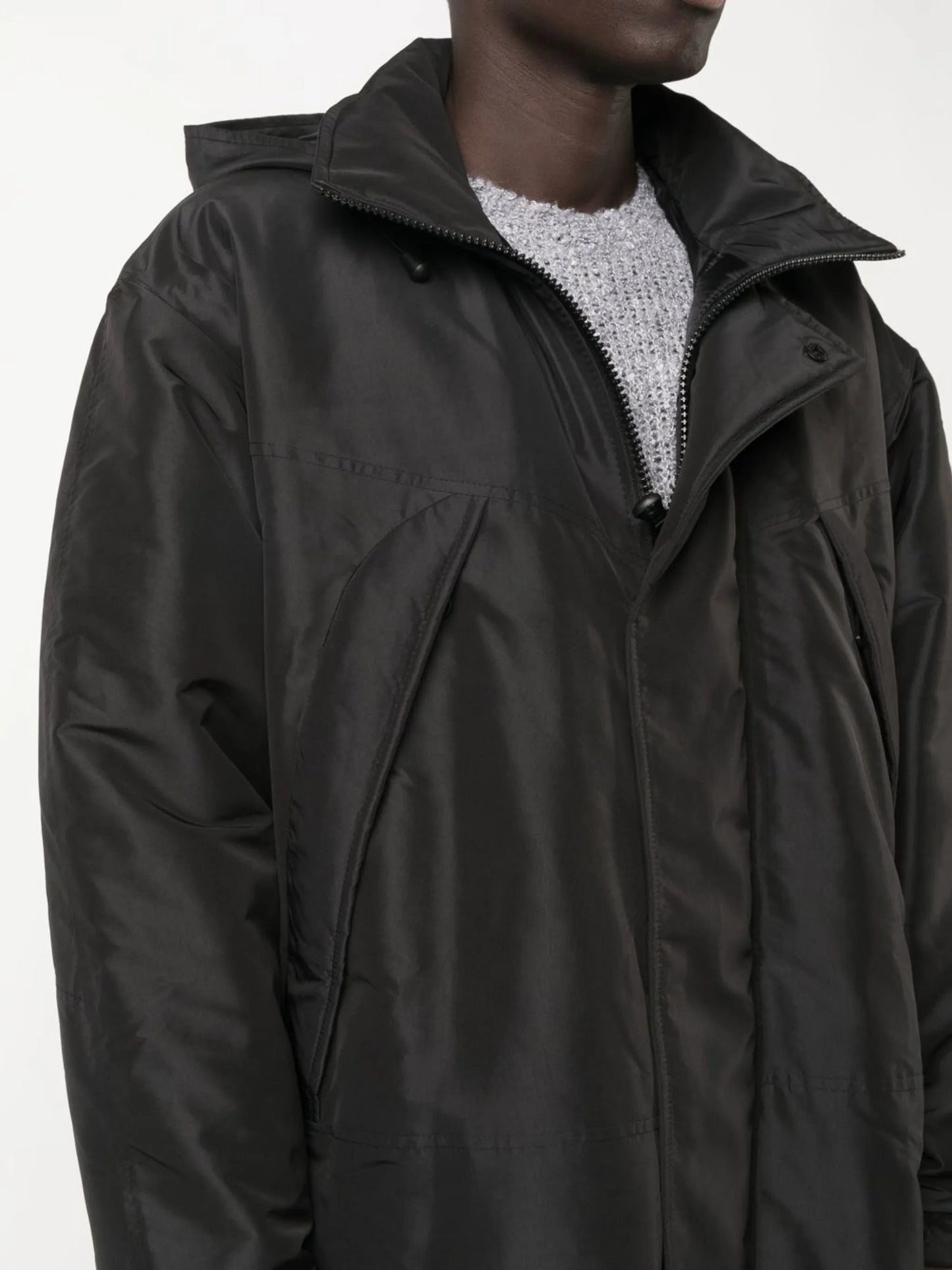 hooded concealed-fastening parka coat