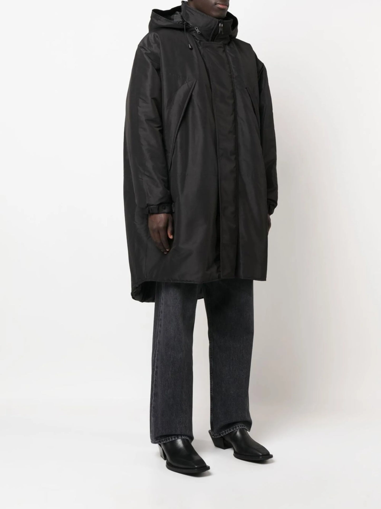 hooded concealed-fastening parka coat