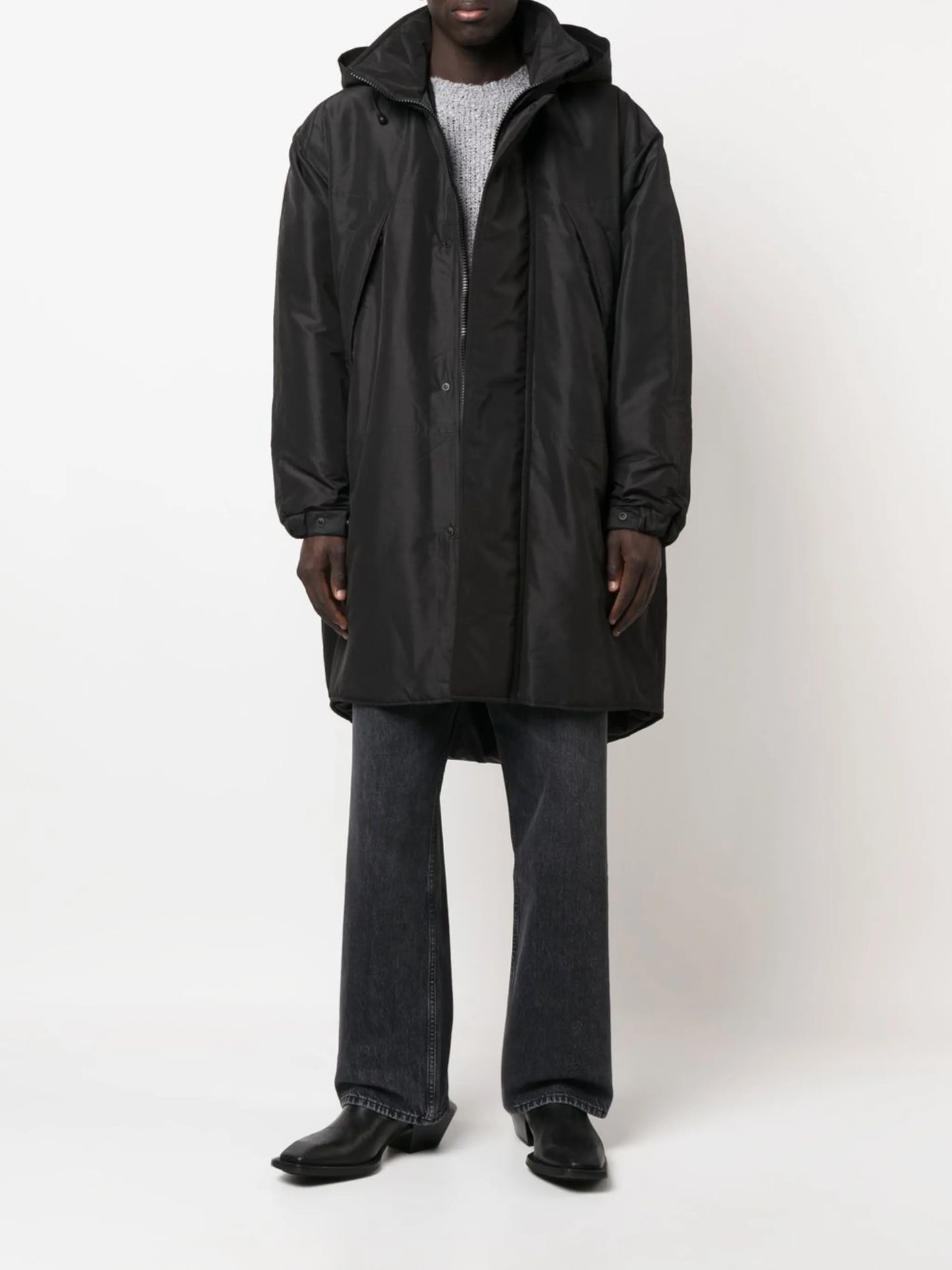 hooded concealed-fastening parka coat