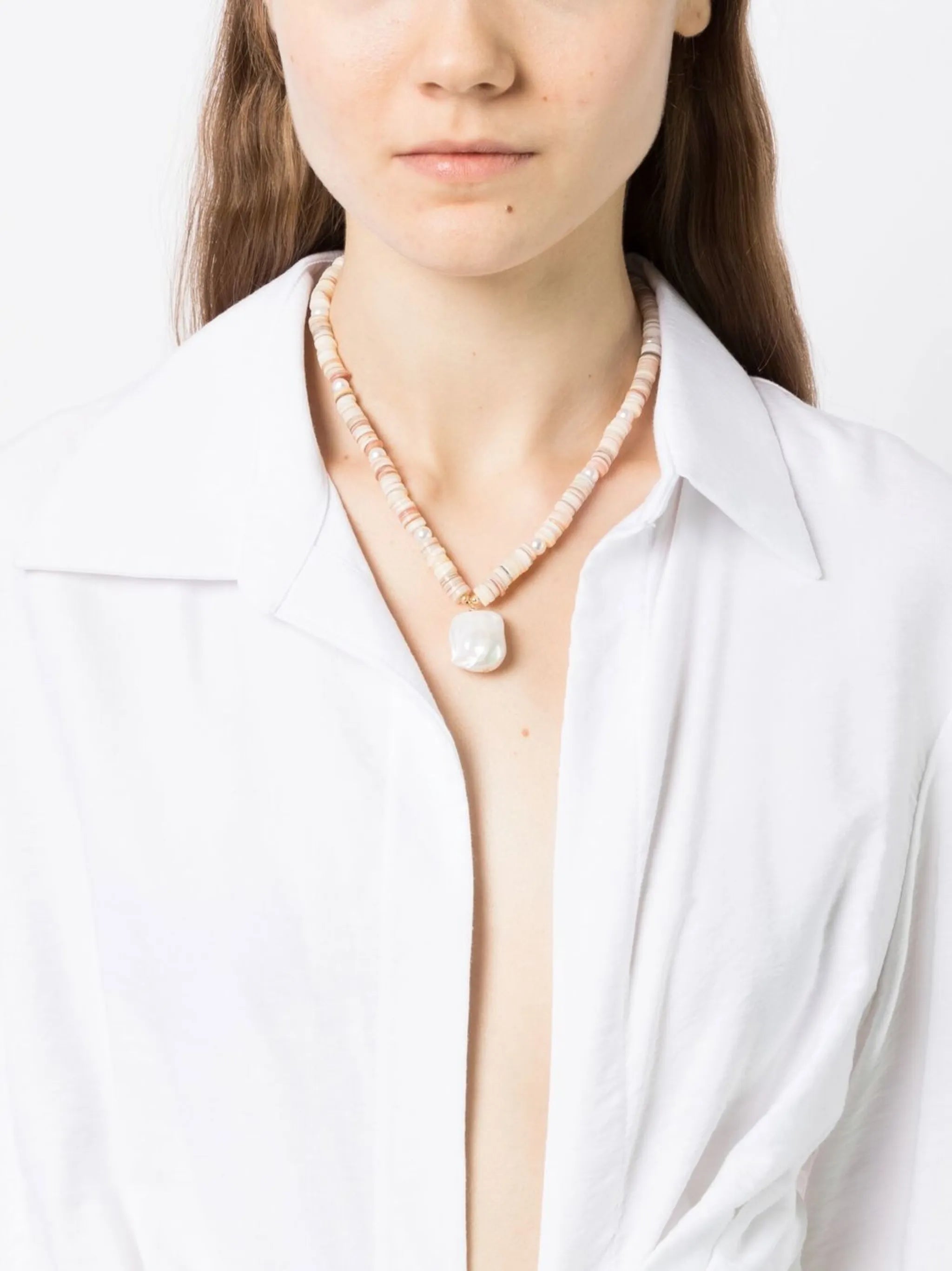 shell bead pearl pendant necklace