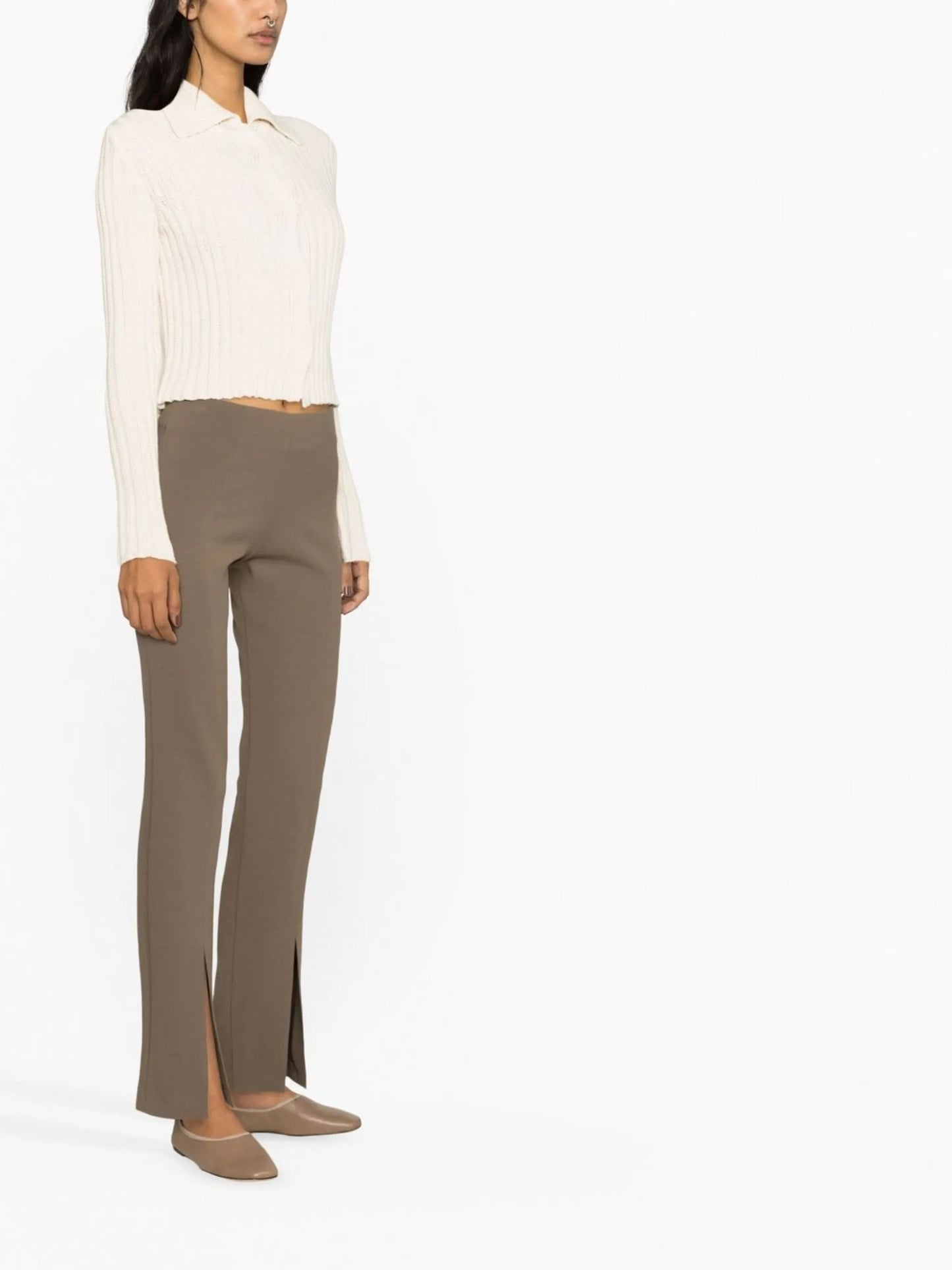 Brown Slit Detail Slim Fit Trousers