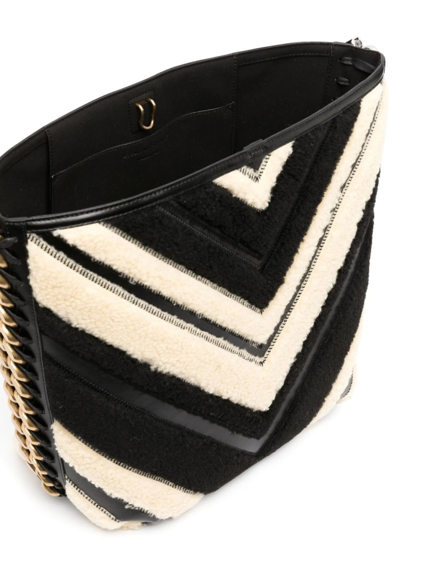 chevron-pattern faux-fur tote bag