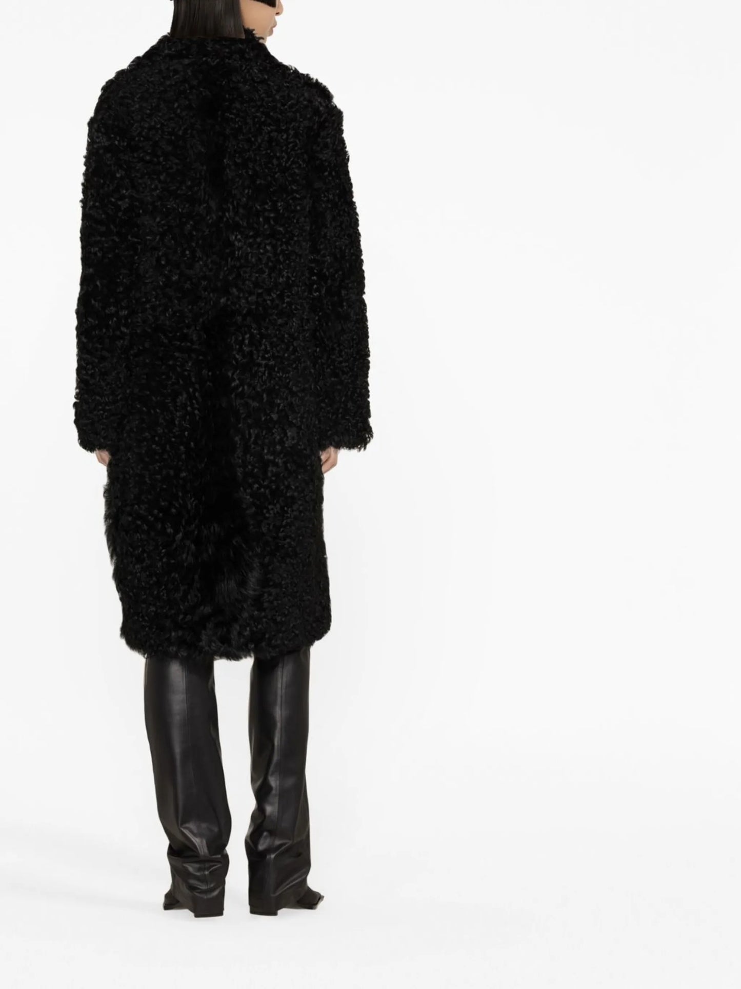 shearling-trim single-breasted coat
