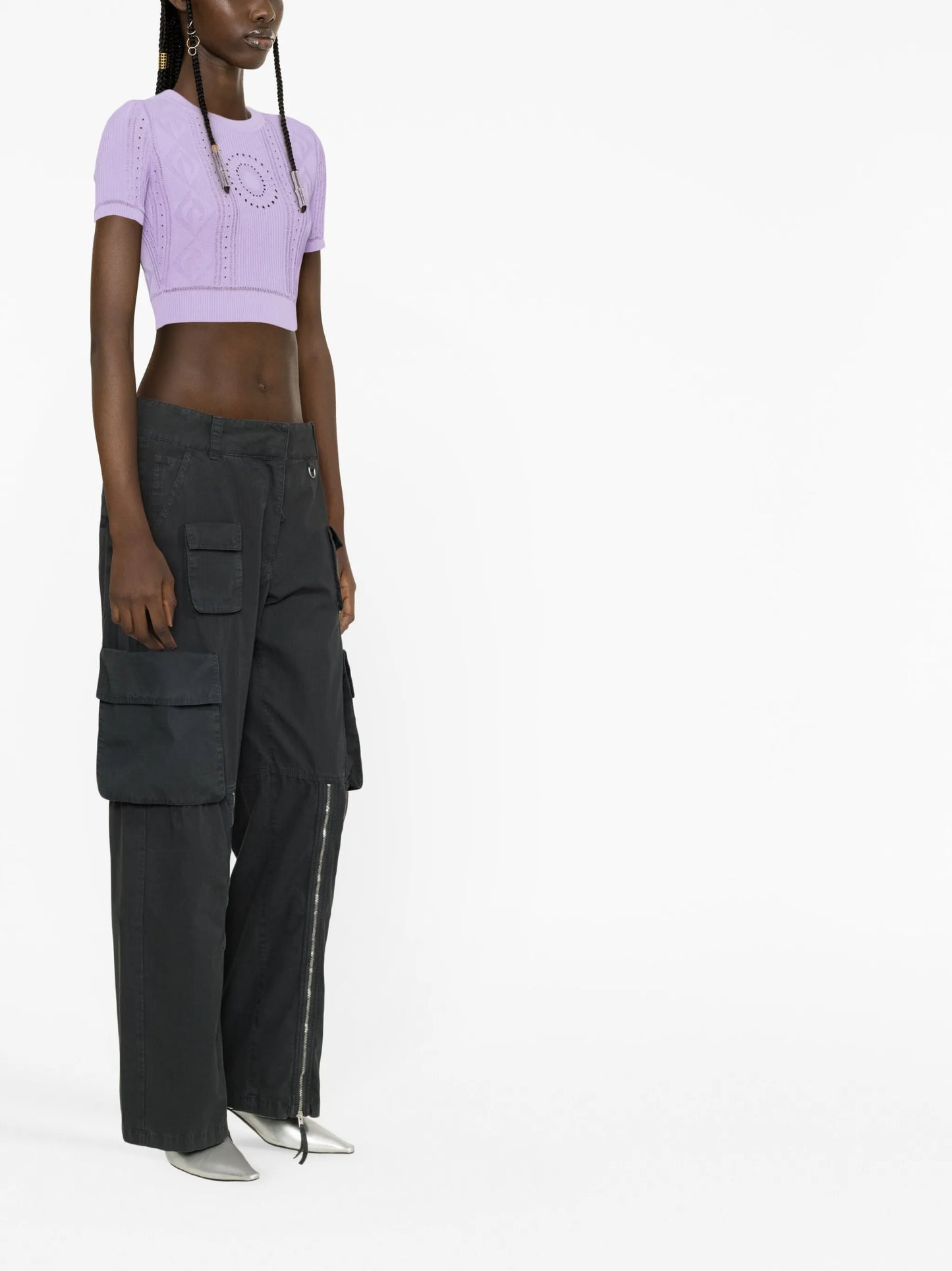 pointelle-knit crop top
