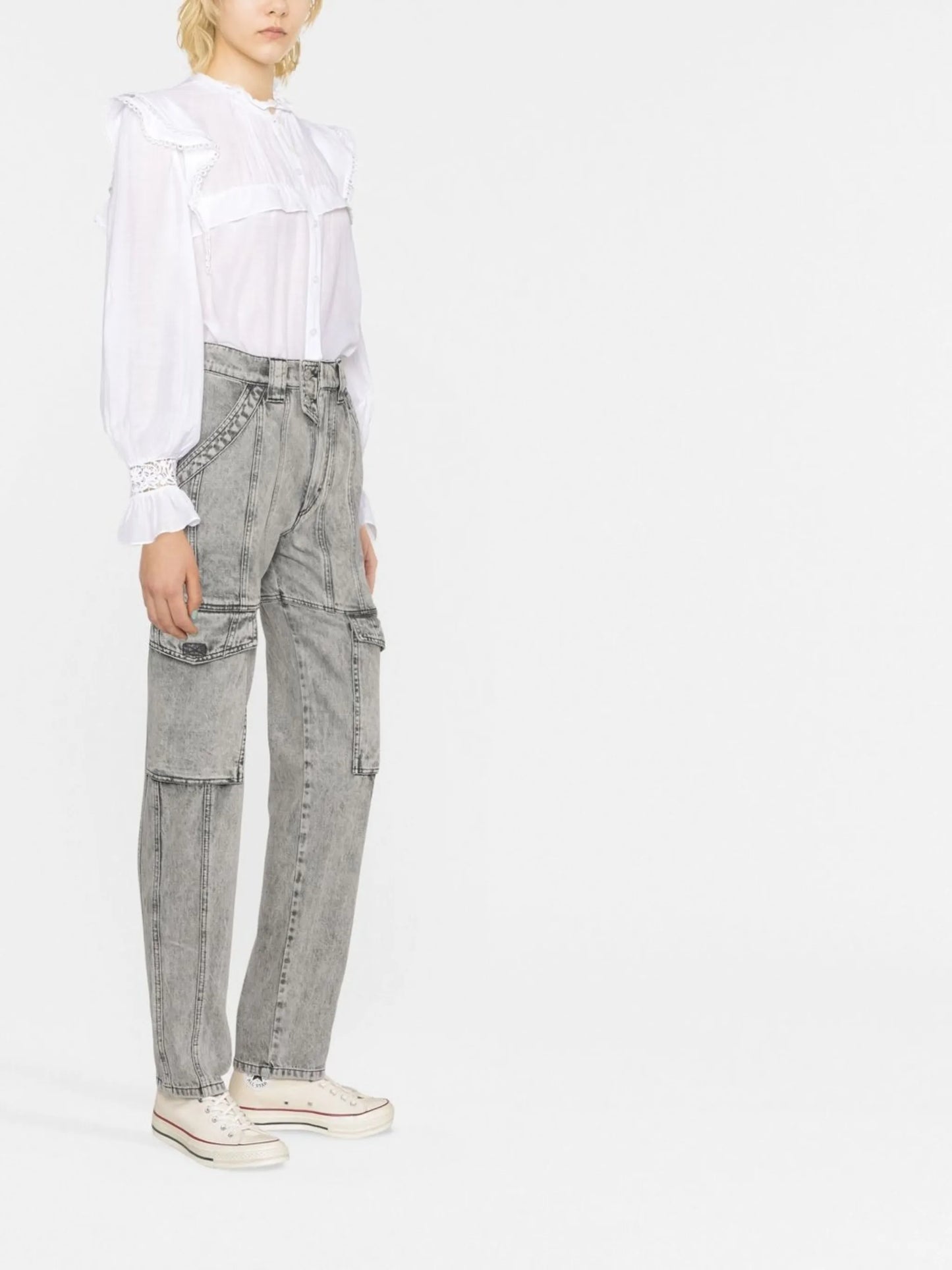 distressed-finish denim jeans