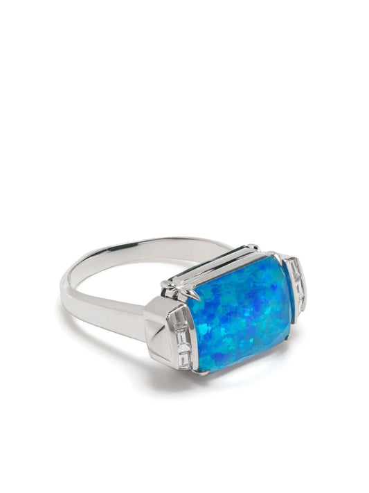 18kt white gold Deco Wide Twister turquoise diamond ring