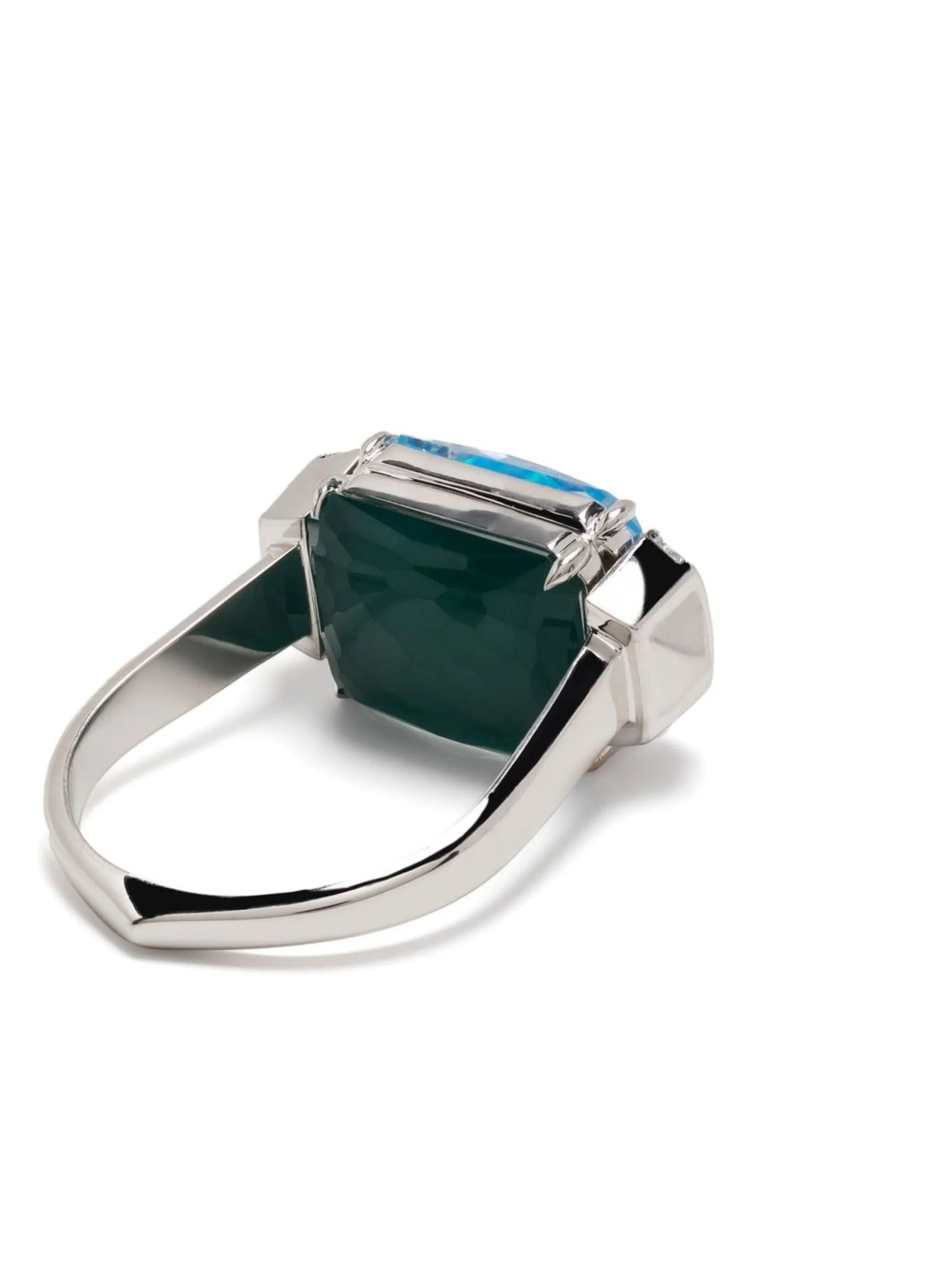 18kt white gold Deco Wide Twister turquoise diamond ring