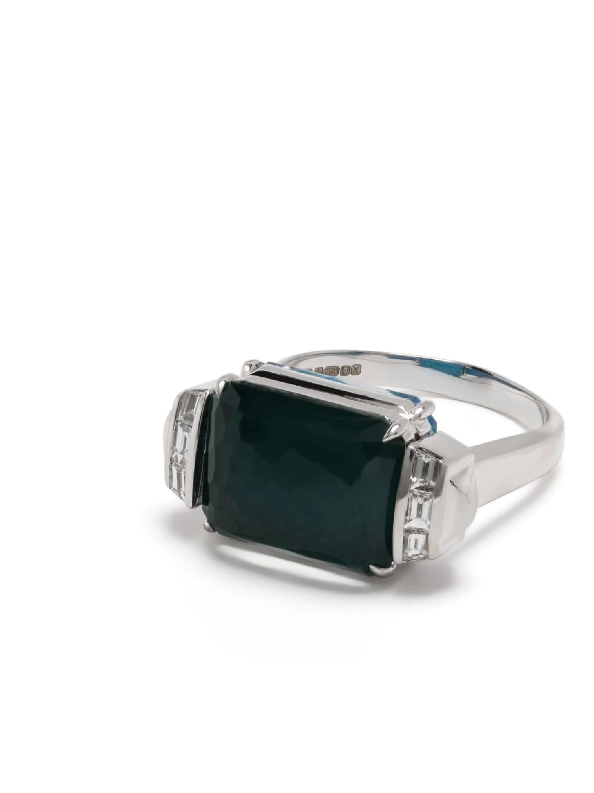 18kt white gold Deco Wide Twister turquoise diamond ring