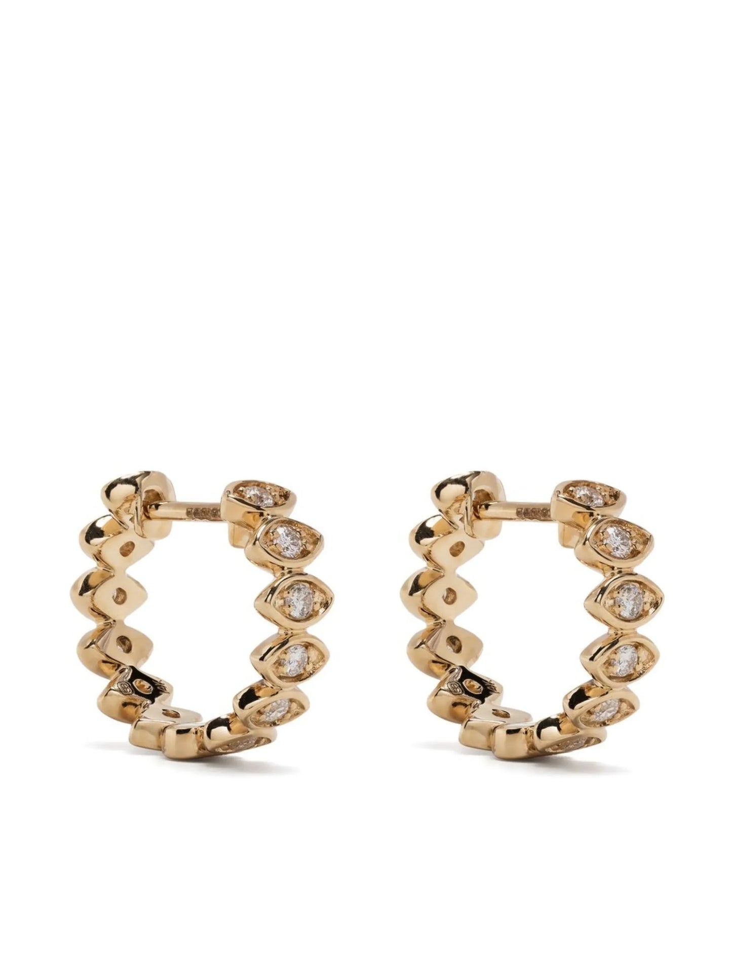 14kt yellow gold Evil Eye diamond huggie hoops