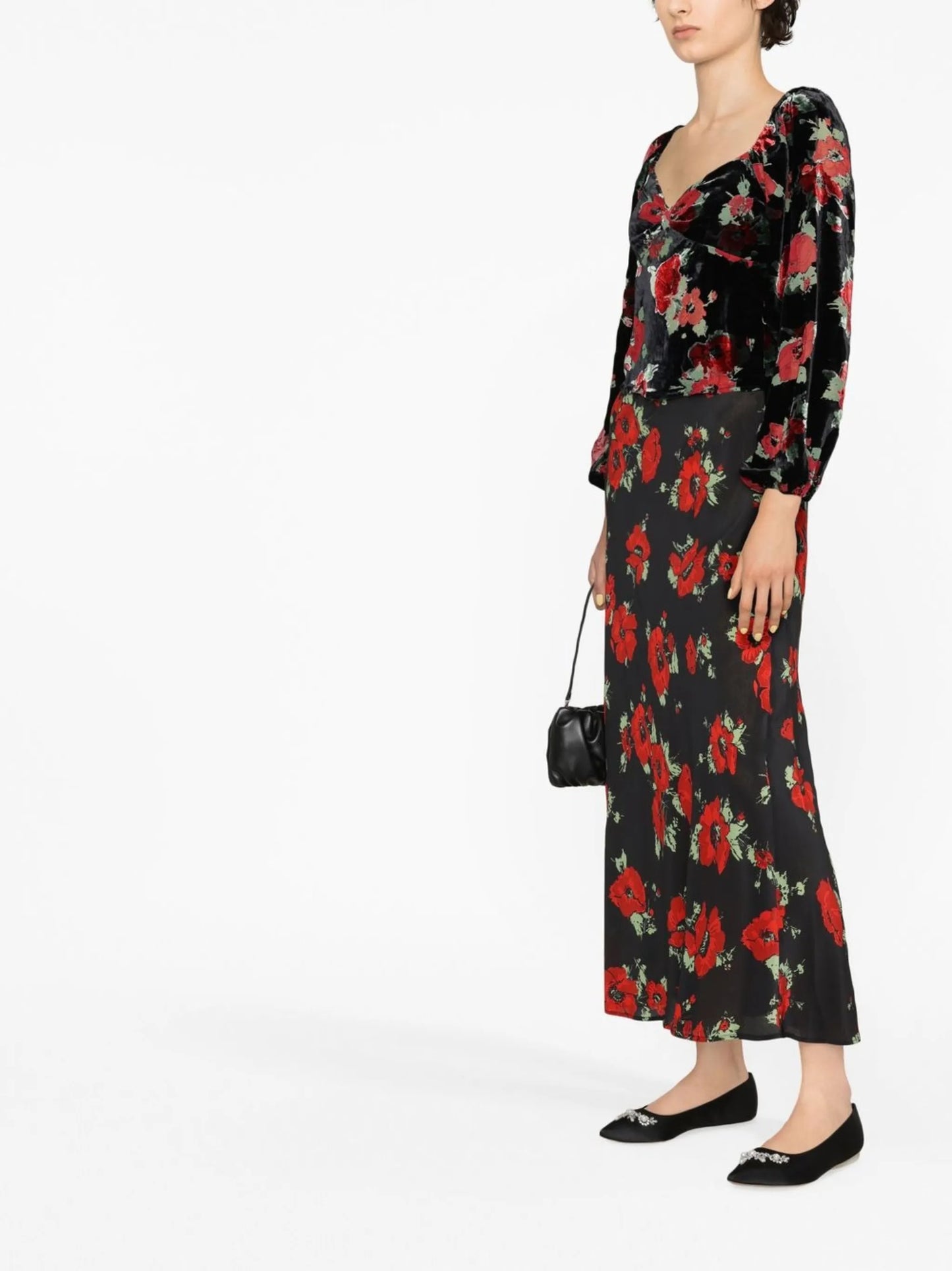 Kelly poppy print midi skirt