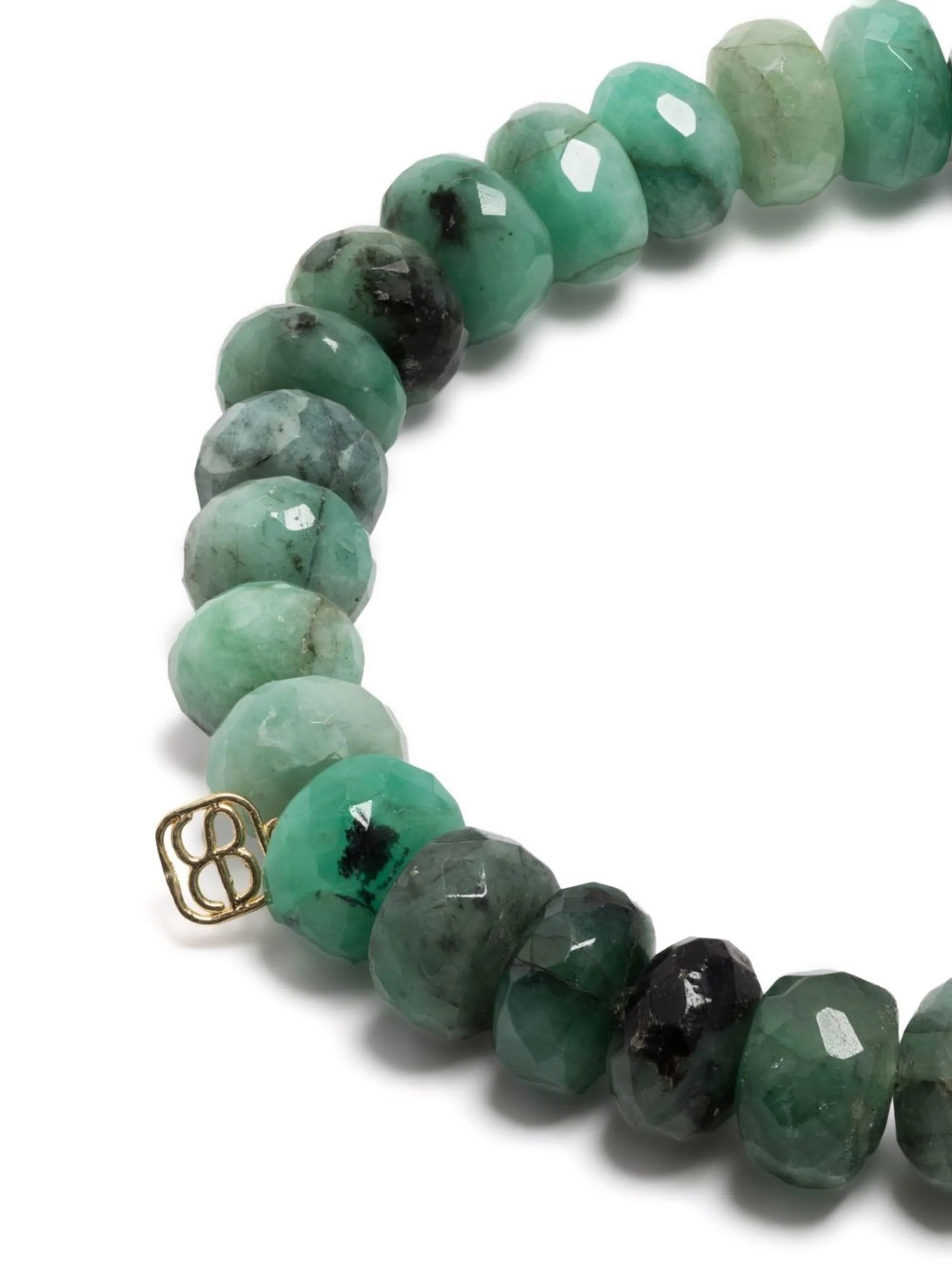 14kt yellow gold Evil Eye emerald and diamond beaded bracelet