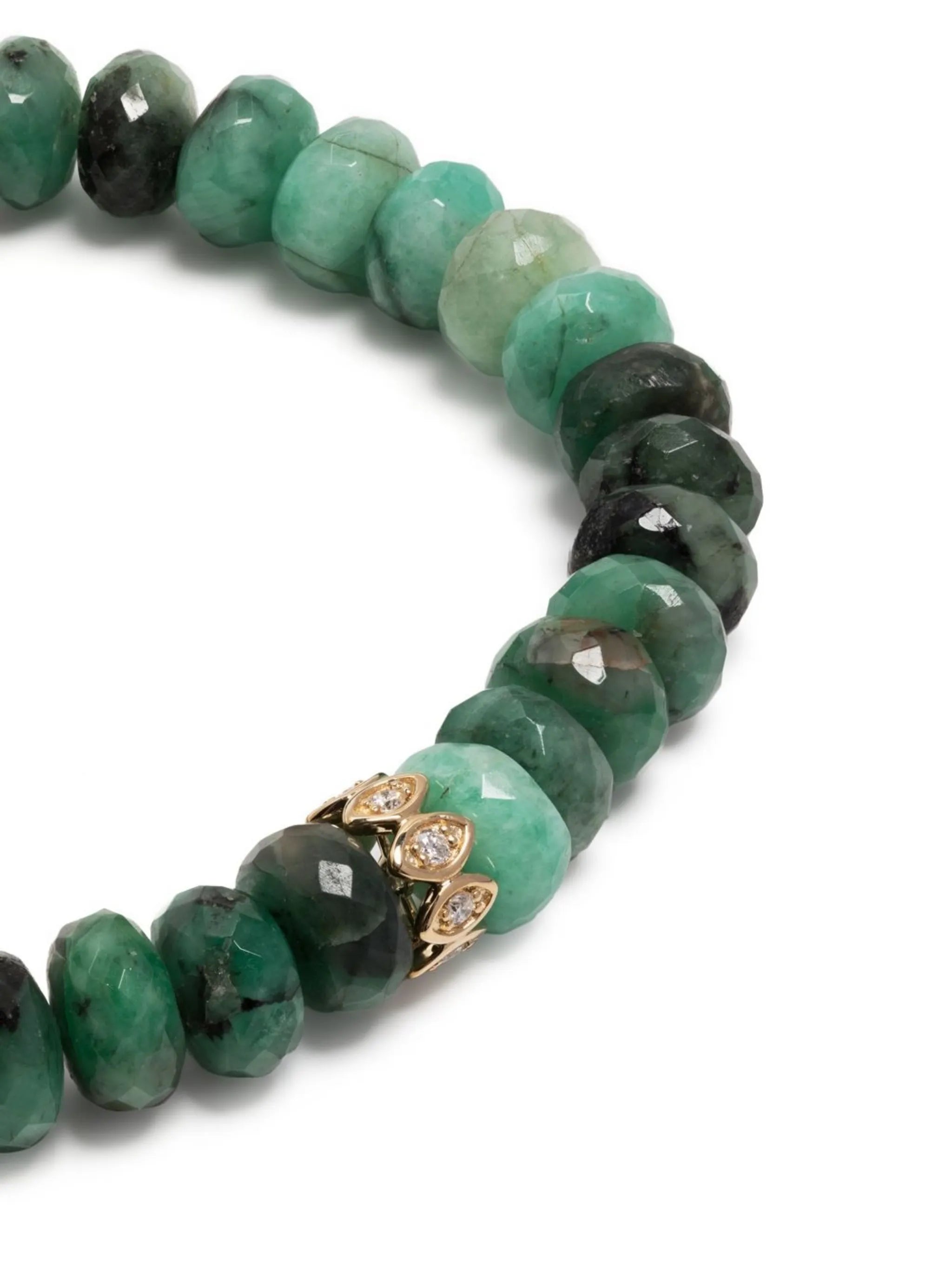 14kt yellow gold Evil Eye emerald and diamond beaded bracelet