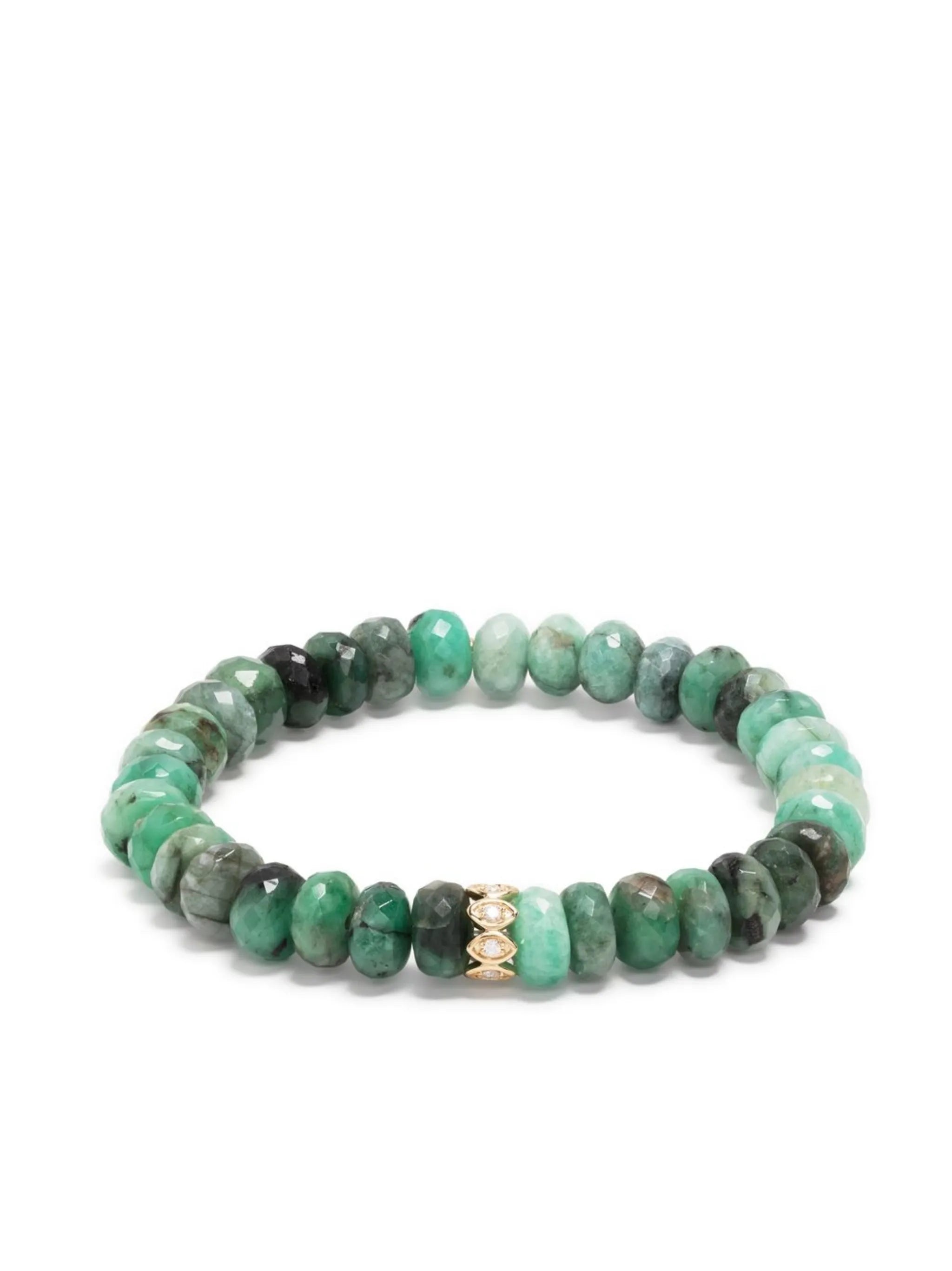 14kt yellow gold Evil Eye emerald and diamond beaded bracelet