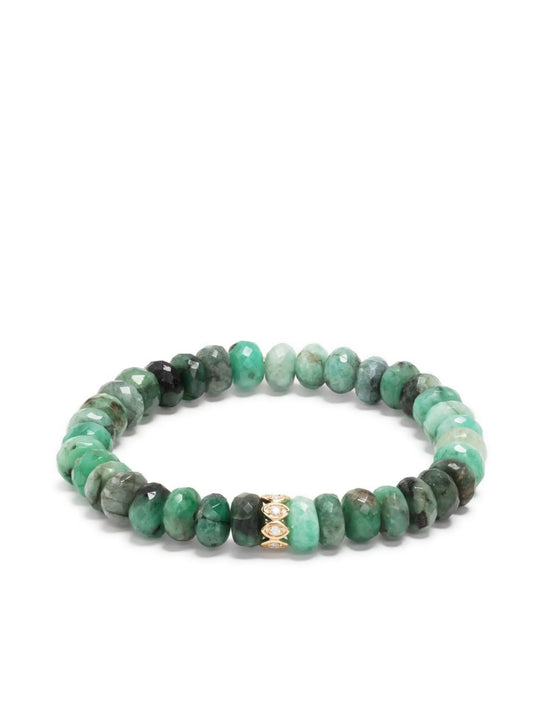 14kt yellow gold Evil Eye emerald and diamond beaded bracelet