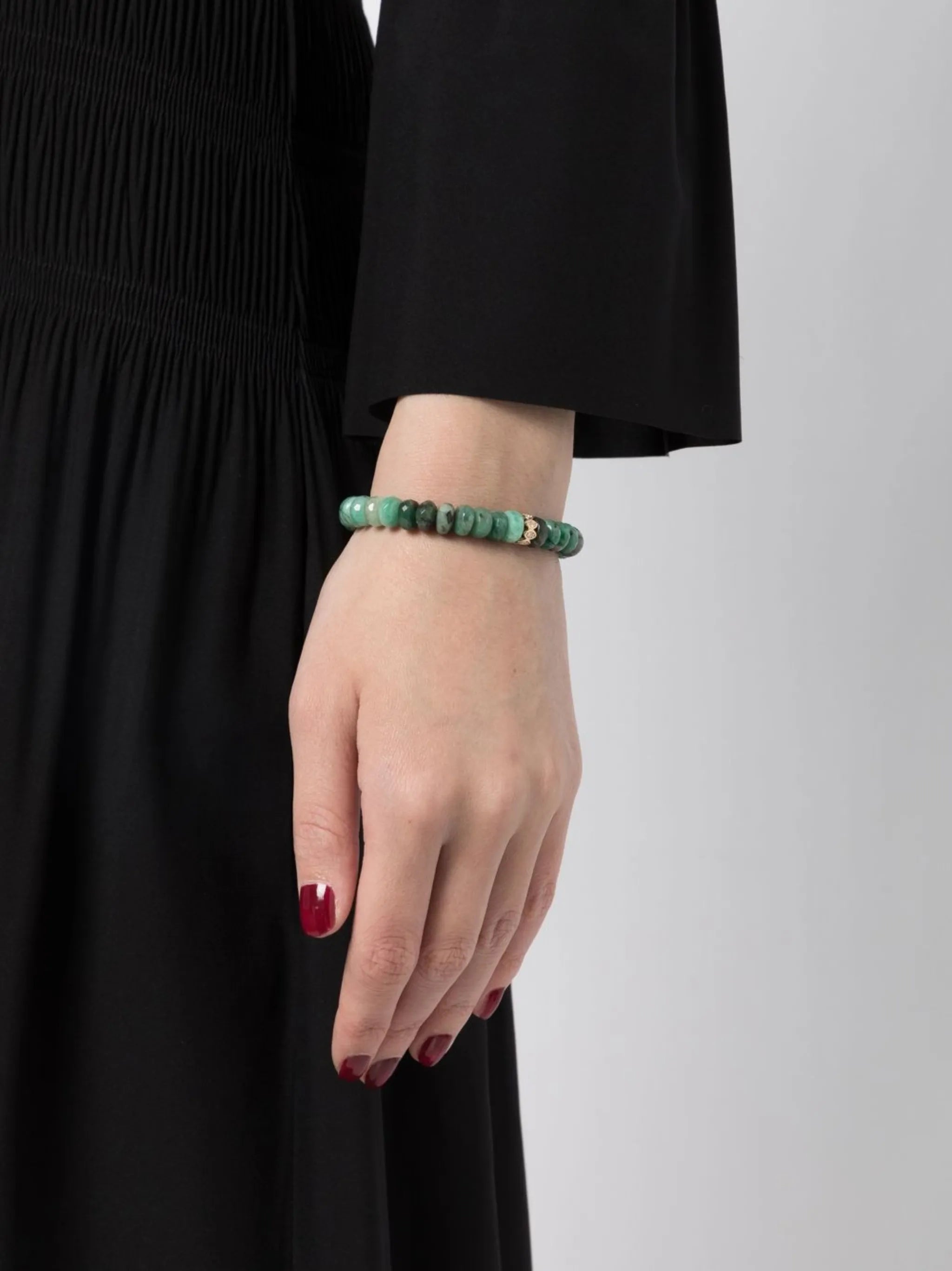 14kt yellow gold Evil Eye emerald and diamond beaded bracelet