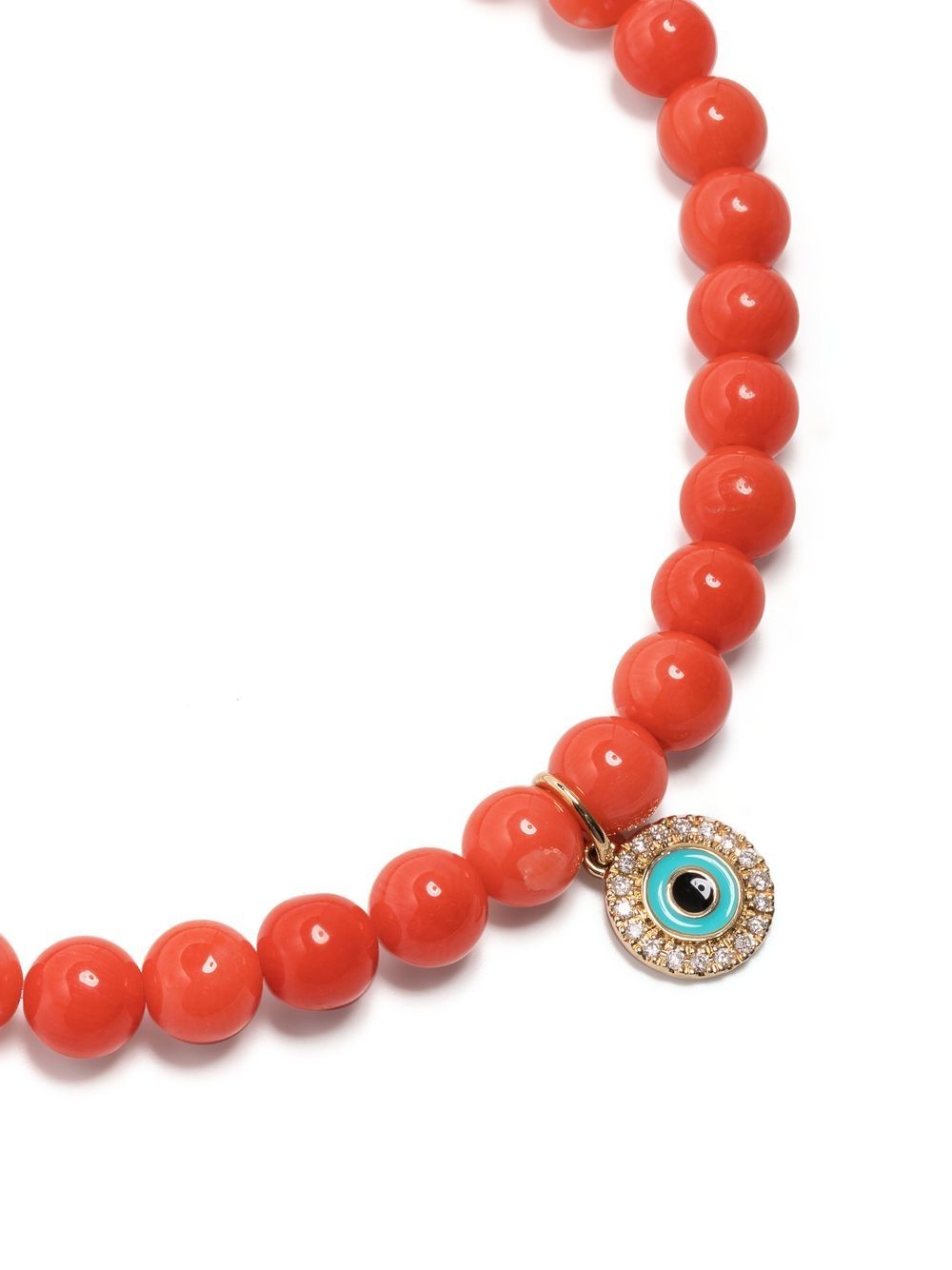 14kt yellow gold Evil Eye coral beaded bracelet