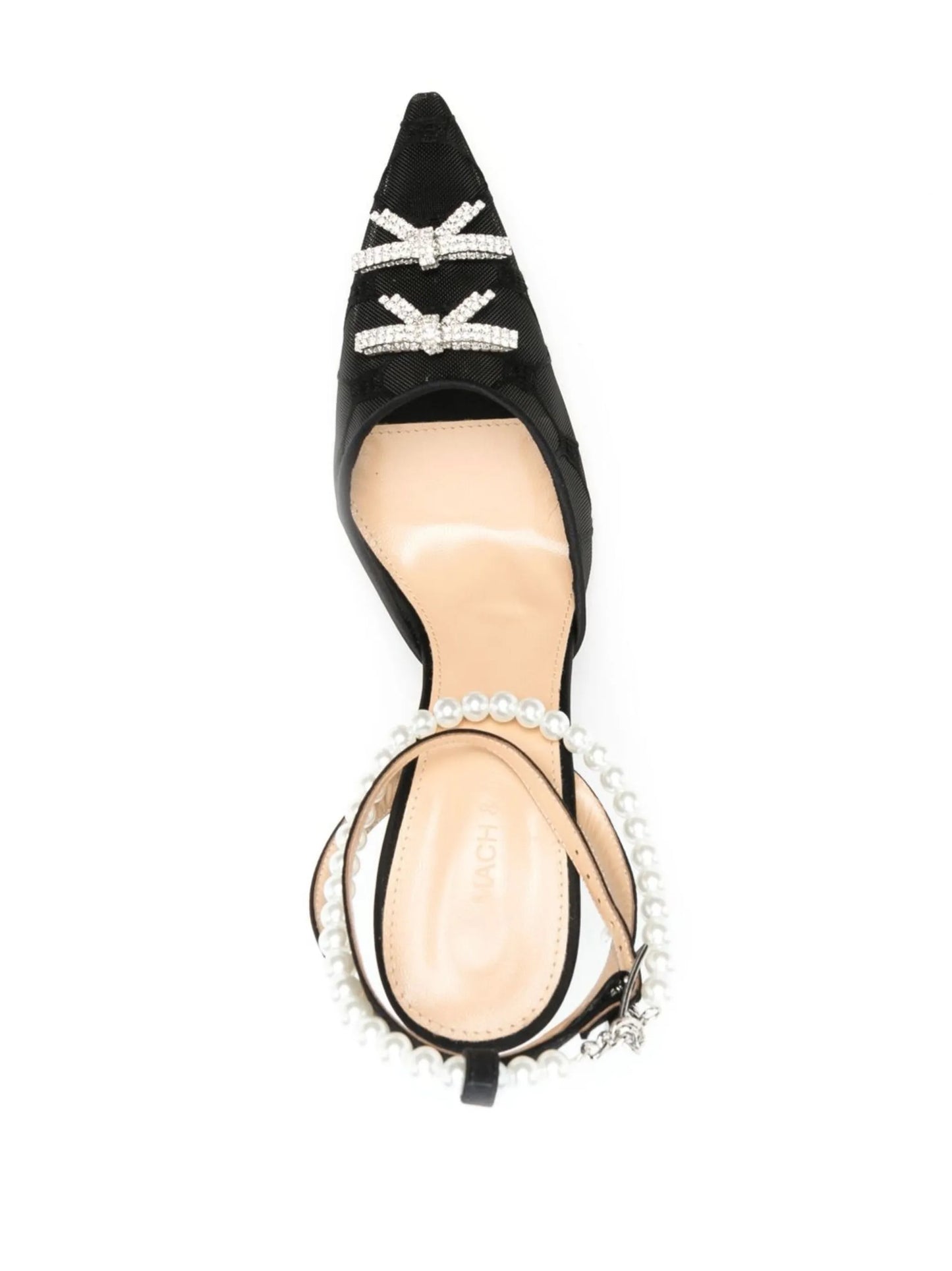 bow-embellished 100mm mesh pumps