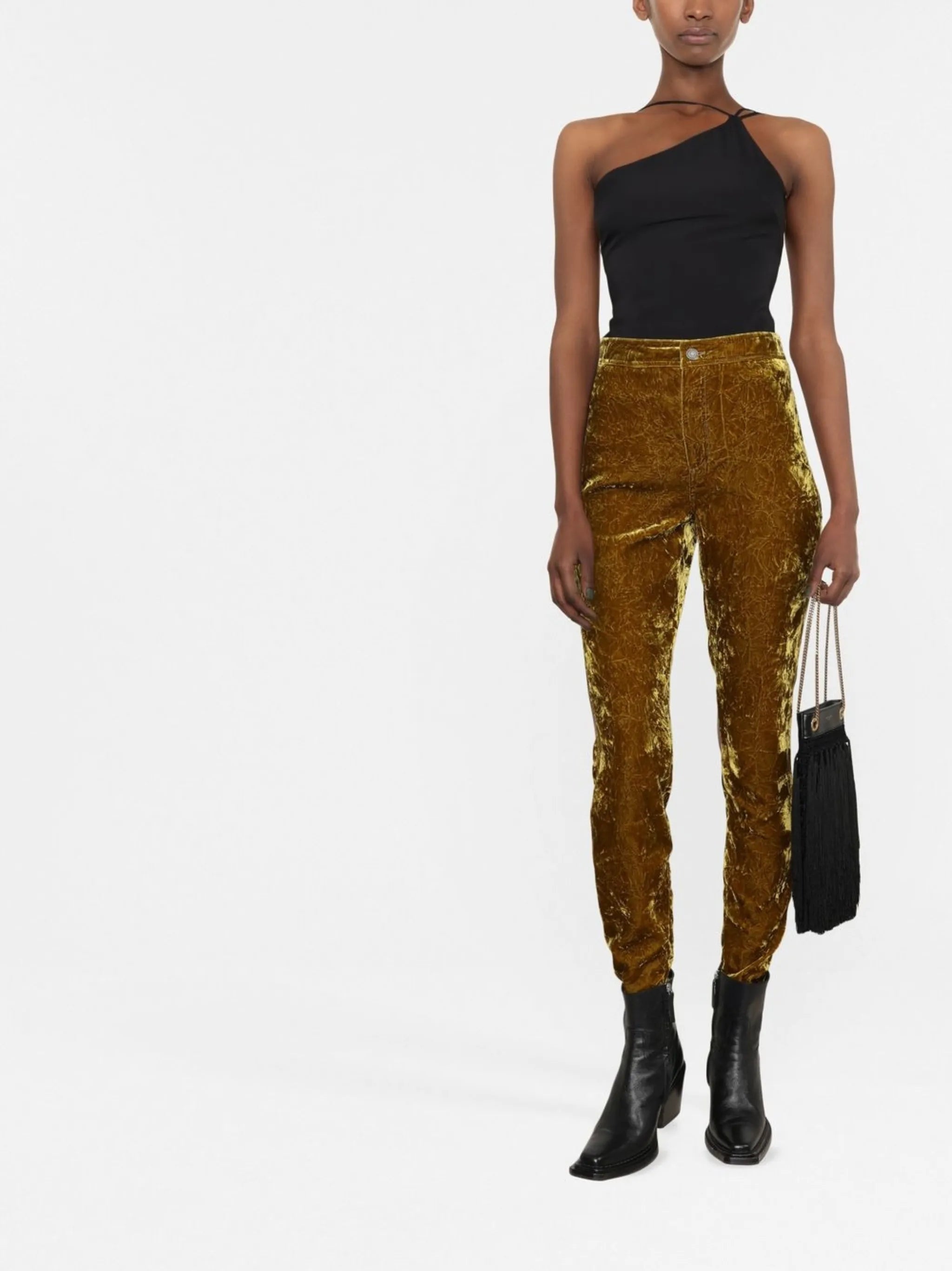 velvet-effect slim-cut trousers