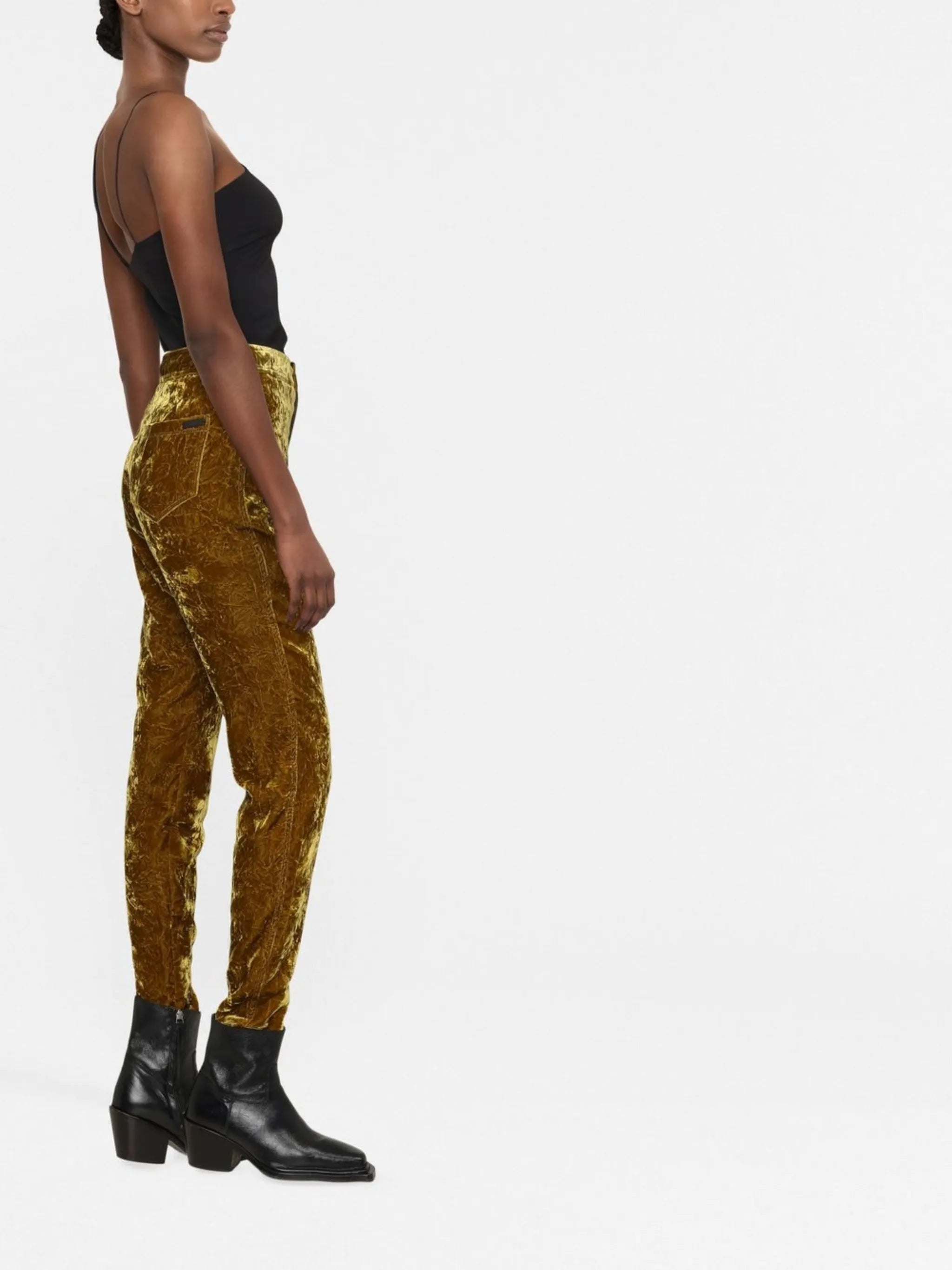 velvet-effect slim-cut trousers