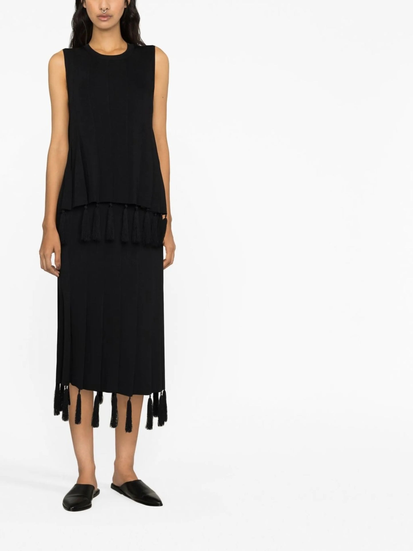 Black High Waisted Tassel Detail Skirt