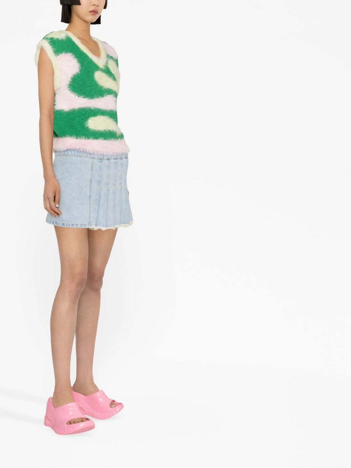 pleated wrap denim skirt
