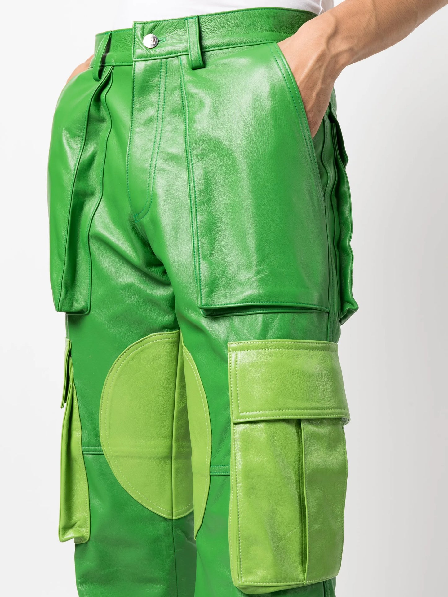 logo-patch leather cargo trousers