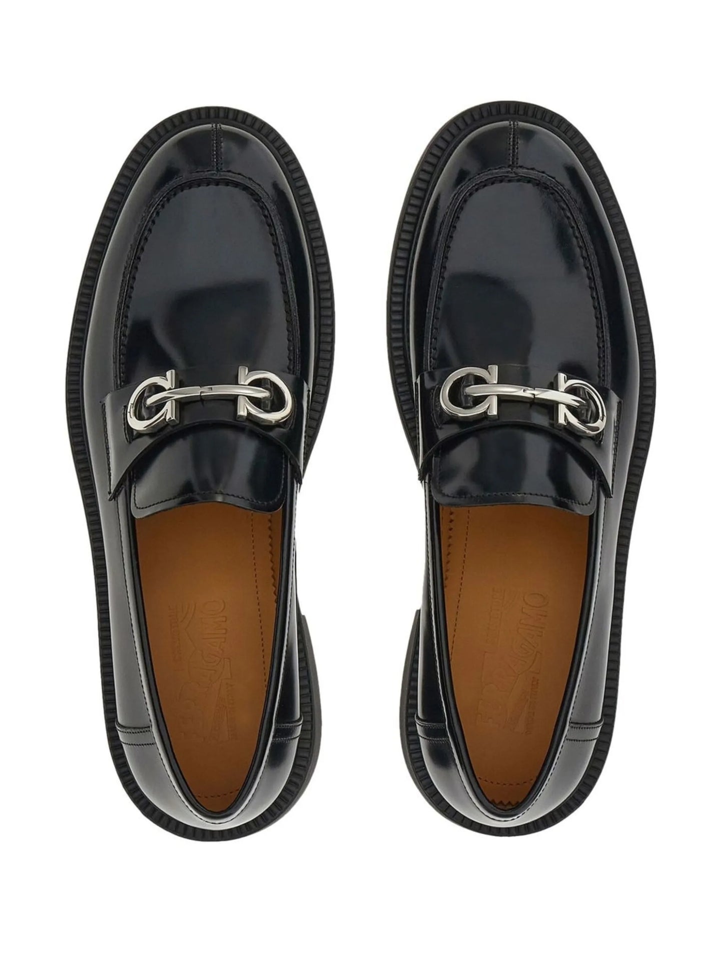 Gancini-plaque patent loafers