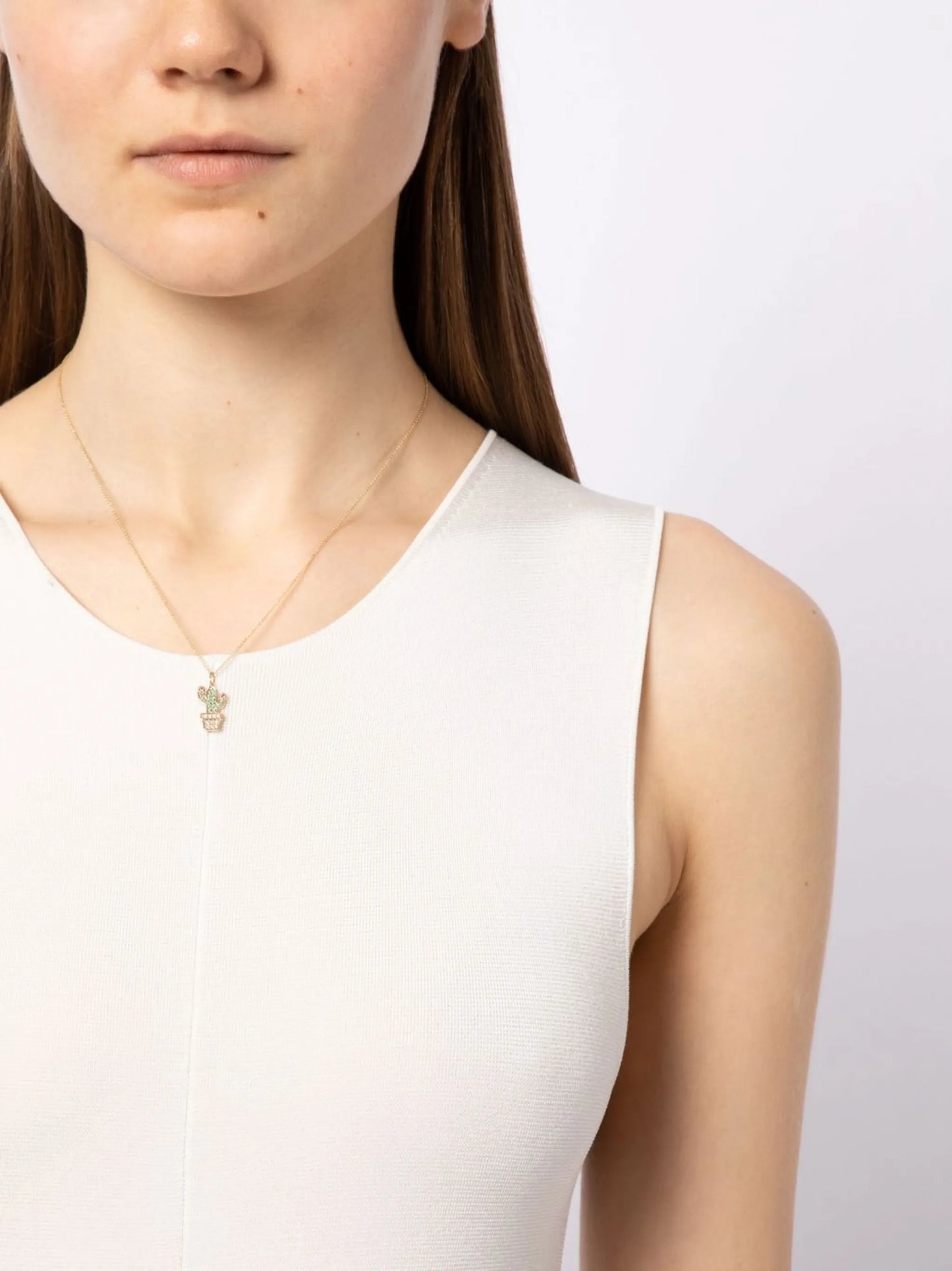 14kt yellow gold cactus charm necklace
