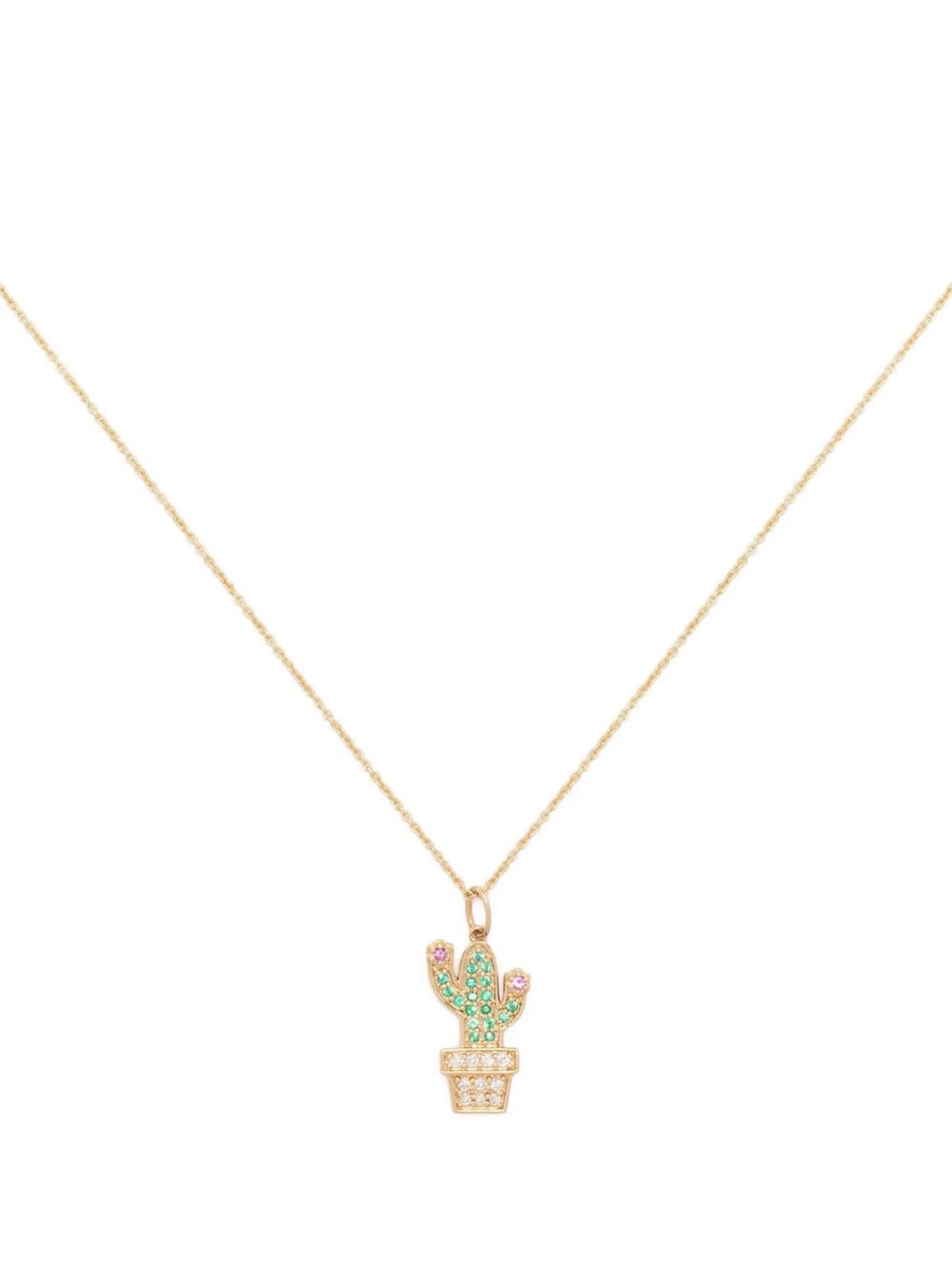 14kt yellow gold cactus charm necklace