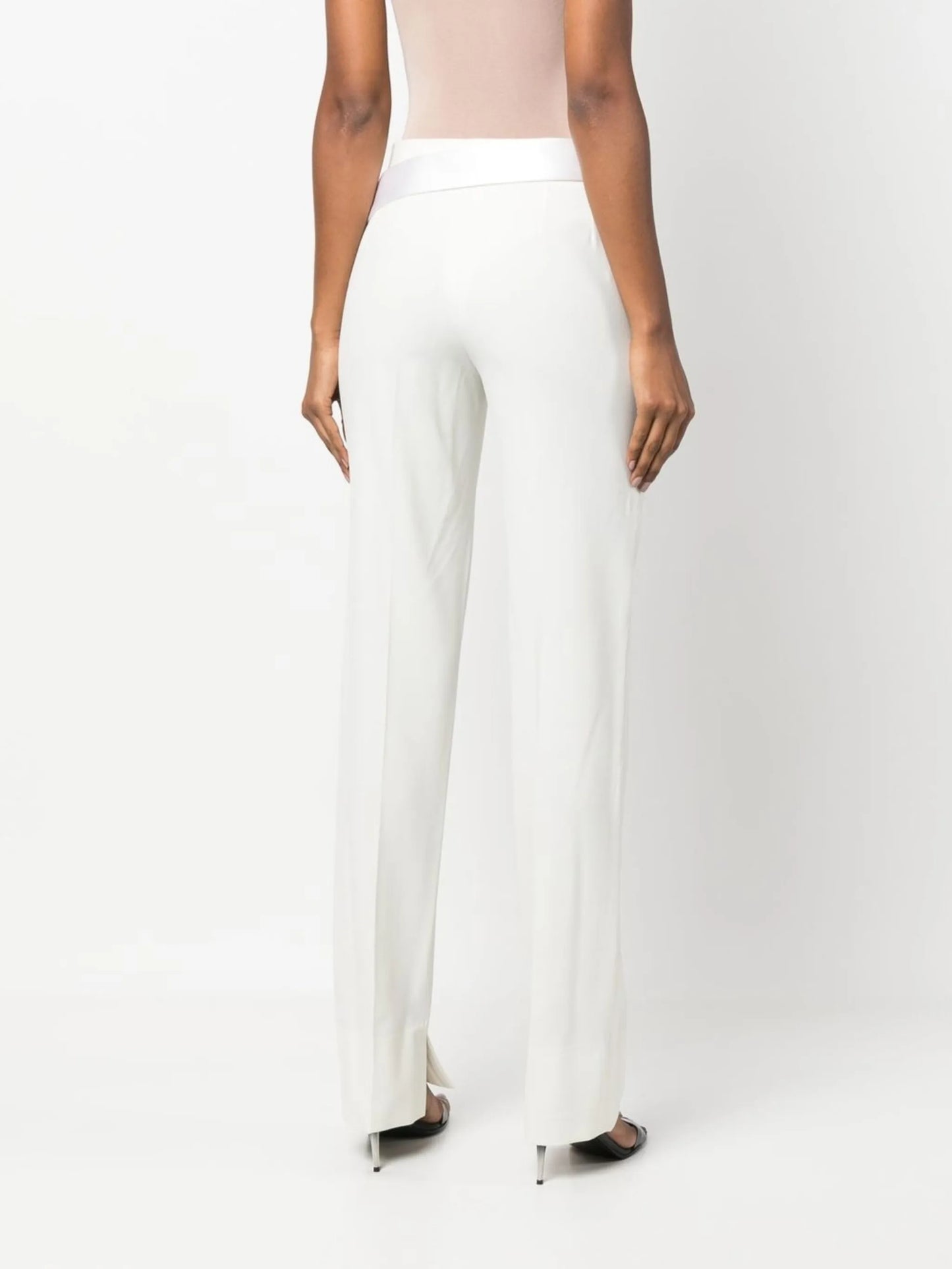 satin-waistband detail trousers