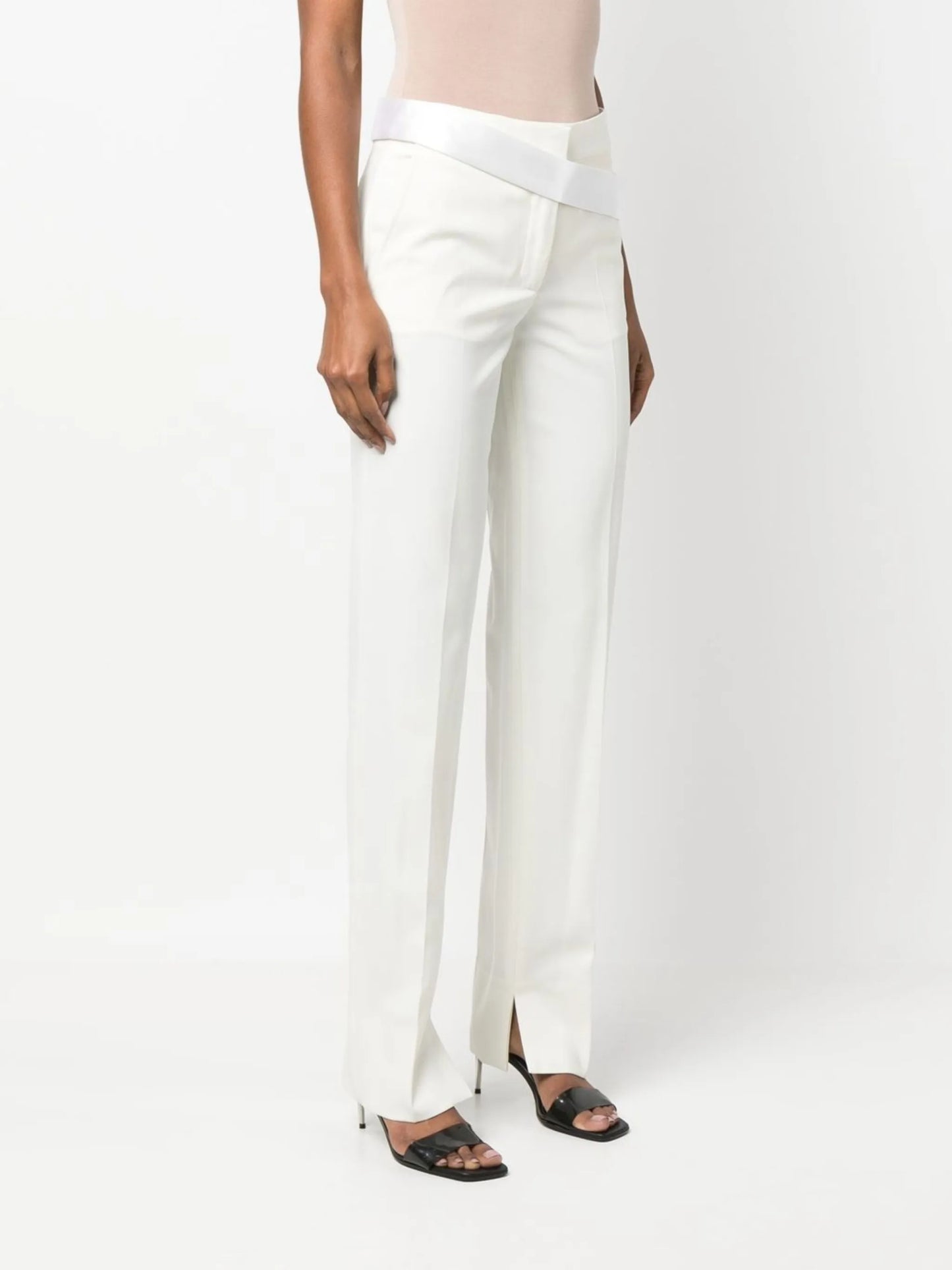 satin-waistband detail trousers