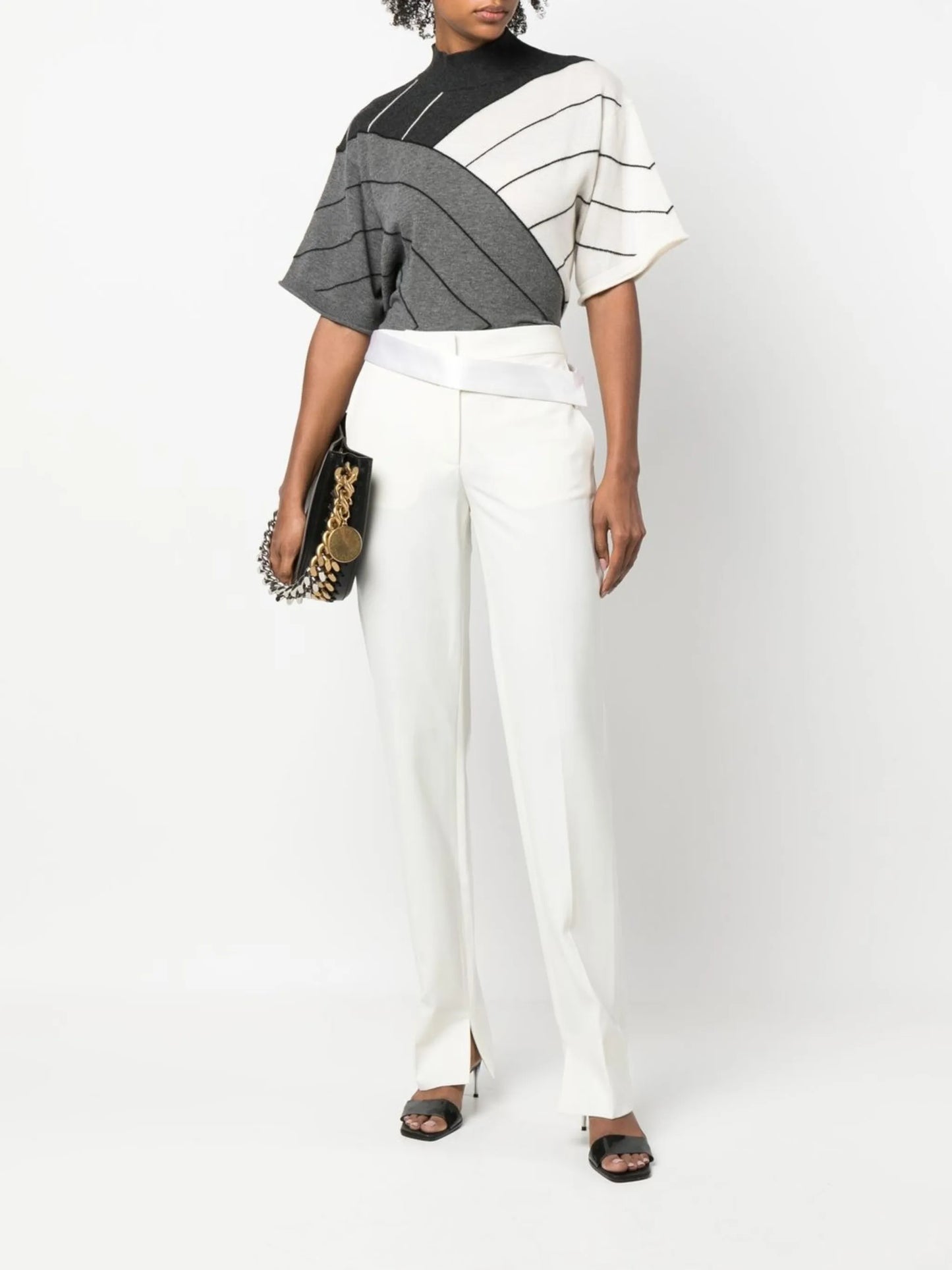 satin-waistband detail trousers